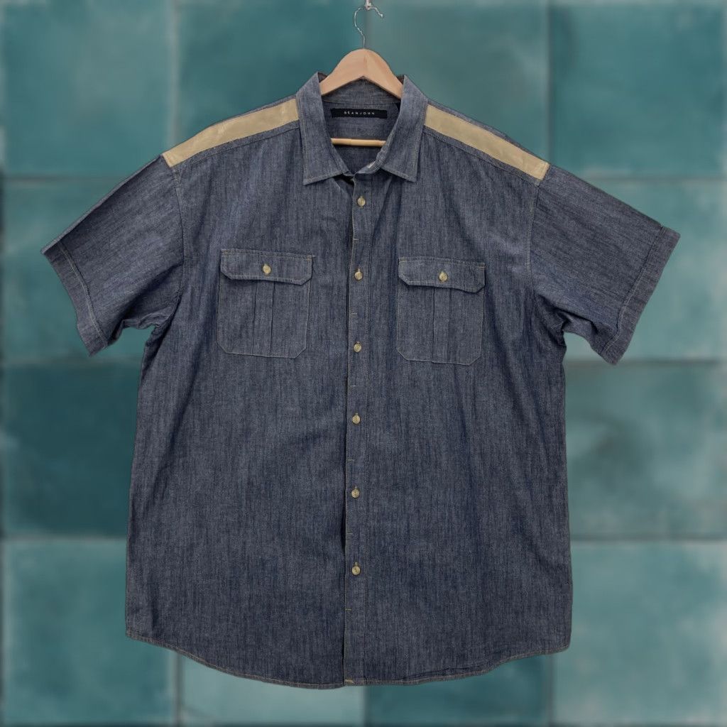 Sean John VINTAGE Sean John Shirt Mens 3XB Blue Denim Chambray Short Sleeve Button Up Hip Hop Y2K Size US XXL / EU 58 / 5 - 1 Thumbnail