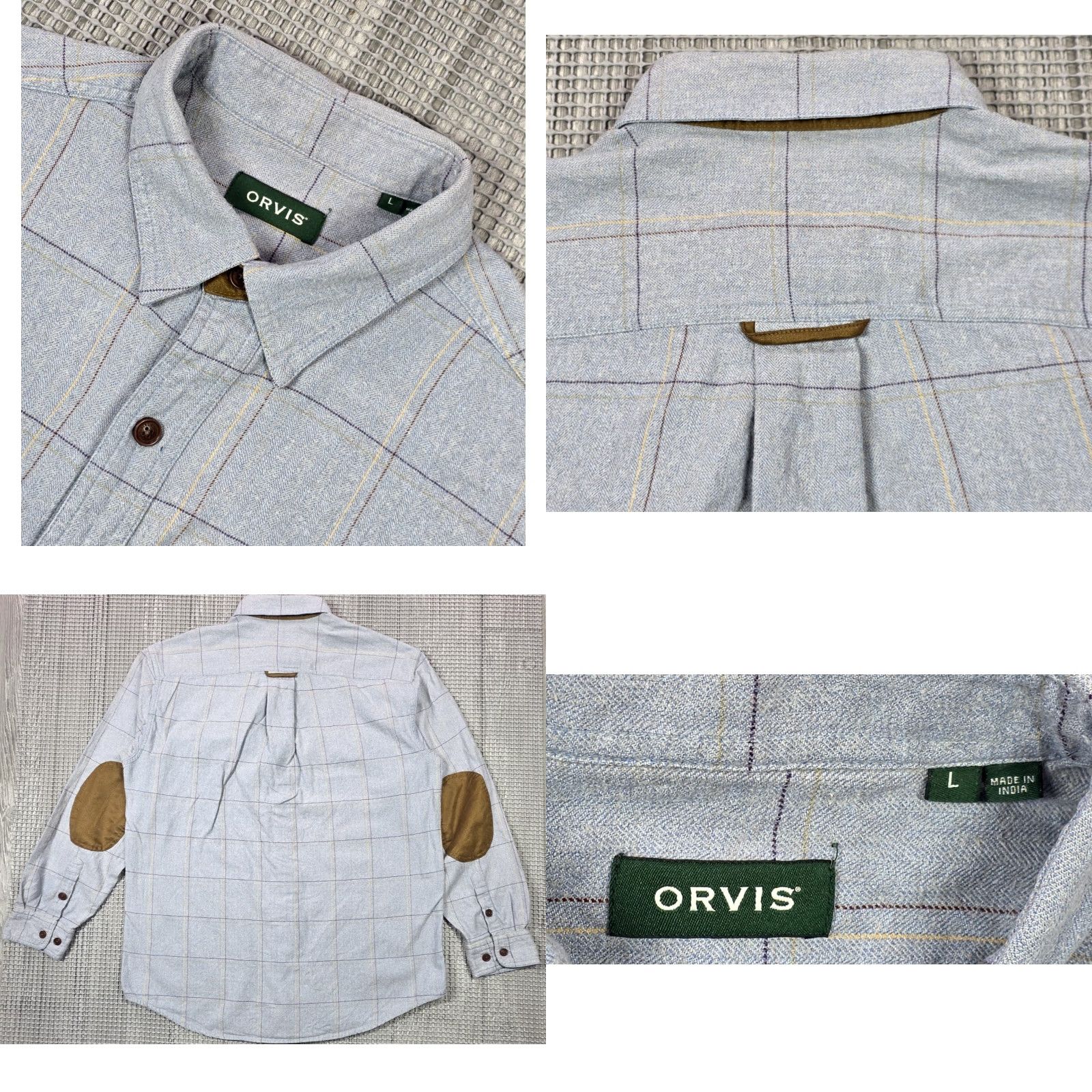 Orvis Orvis Fairbanks Shirt Mens L Button Up Flannel Gray Plaid Elbow Patch Pants? Size US L / EU 52-54 / 3 - 8 Thumbnail