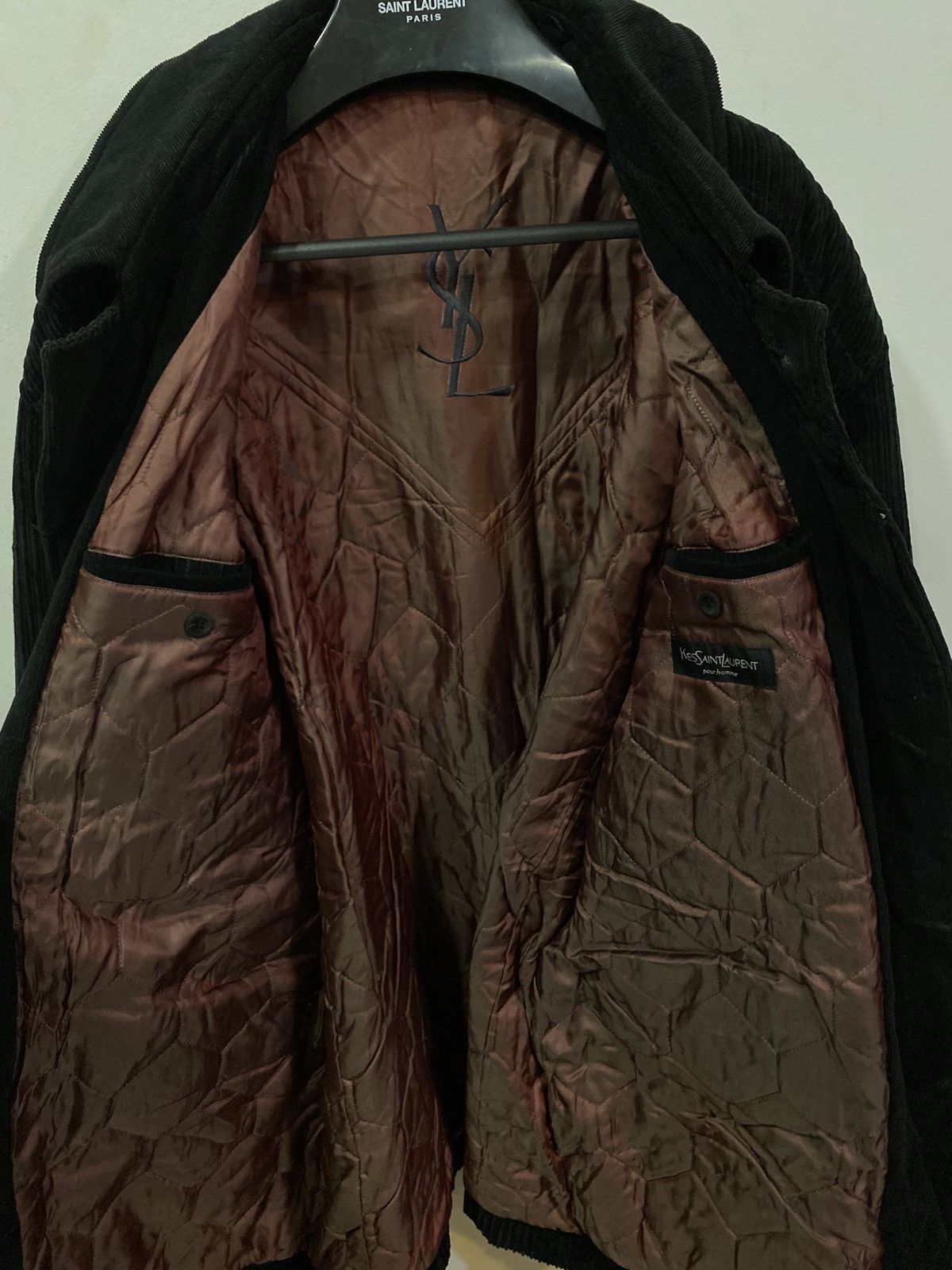 Yves Saint Laurent 90s Corduroy Black YSL Jacket Coat Warm Winter Parka Size US L / EU 52-54 / 3 - 3 Thumbnail