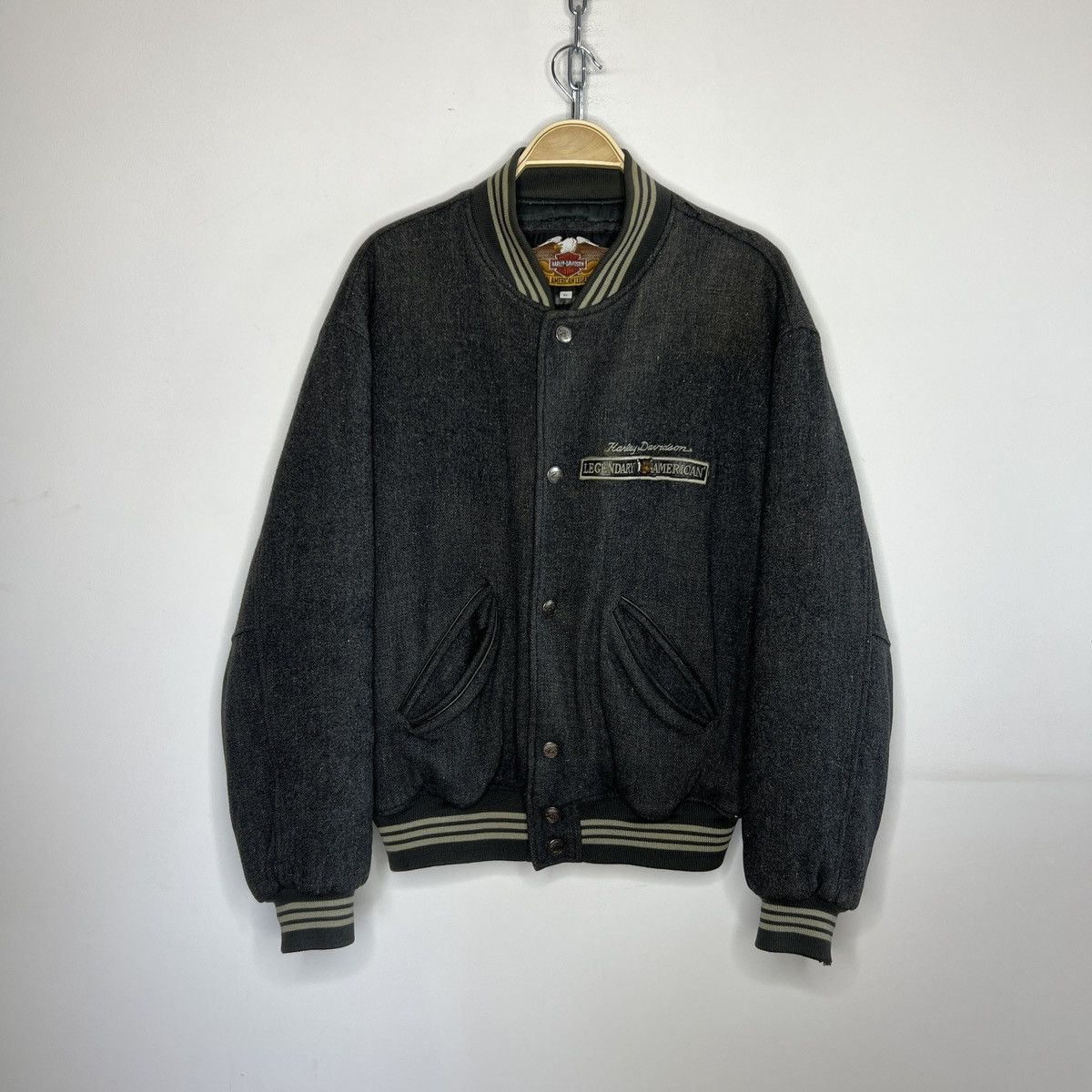 Harley Davidson × Vintage Vintage Harley Davidson Flight Bomber Wool Jacket 90s USA Size US XL / EU 56 / 4 - 2 Thumbnail