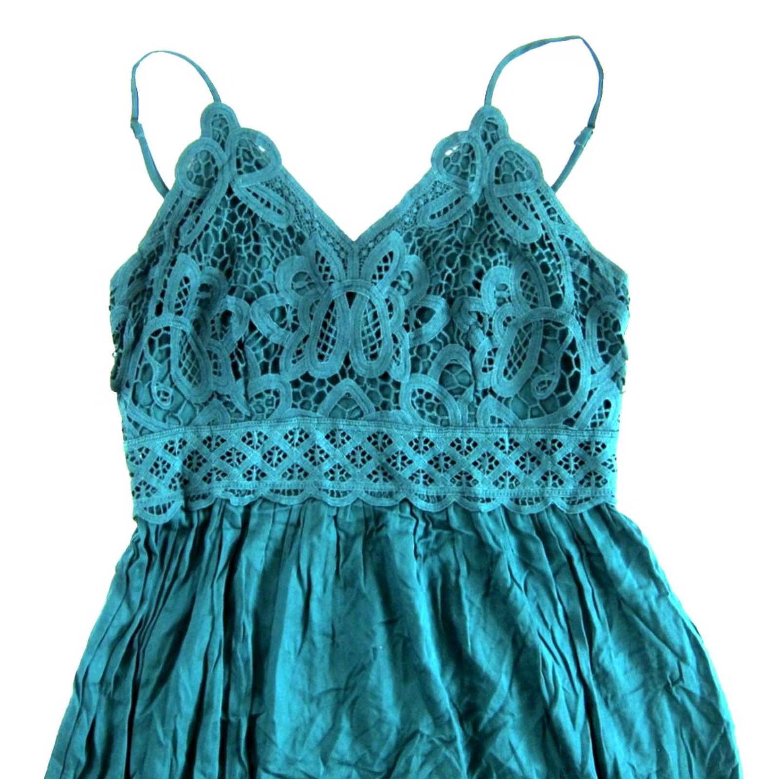 Vintage Dokuritu Emerald Green Rayon Crochet Spaghetti Strap Midi Beach Boho Dress M Size M / US 6-8 / IT 42-44 - 5 Thumbnail