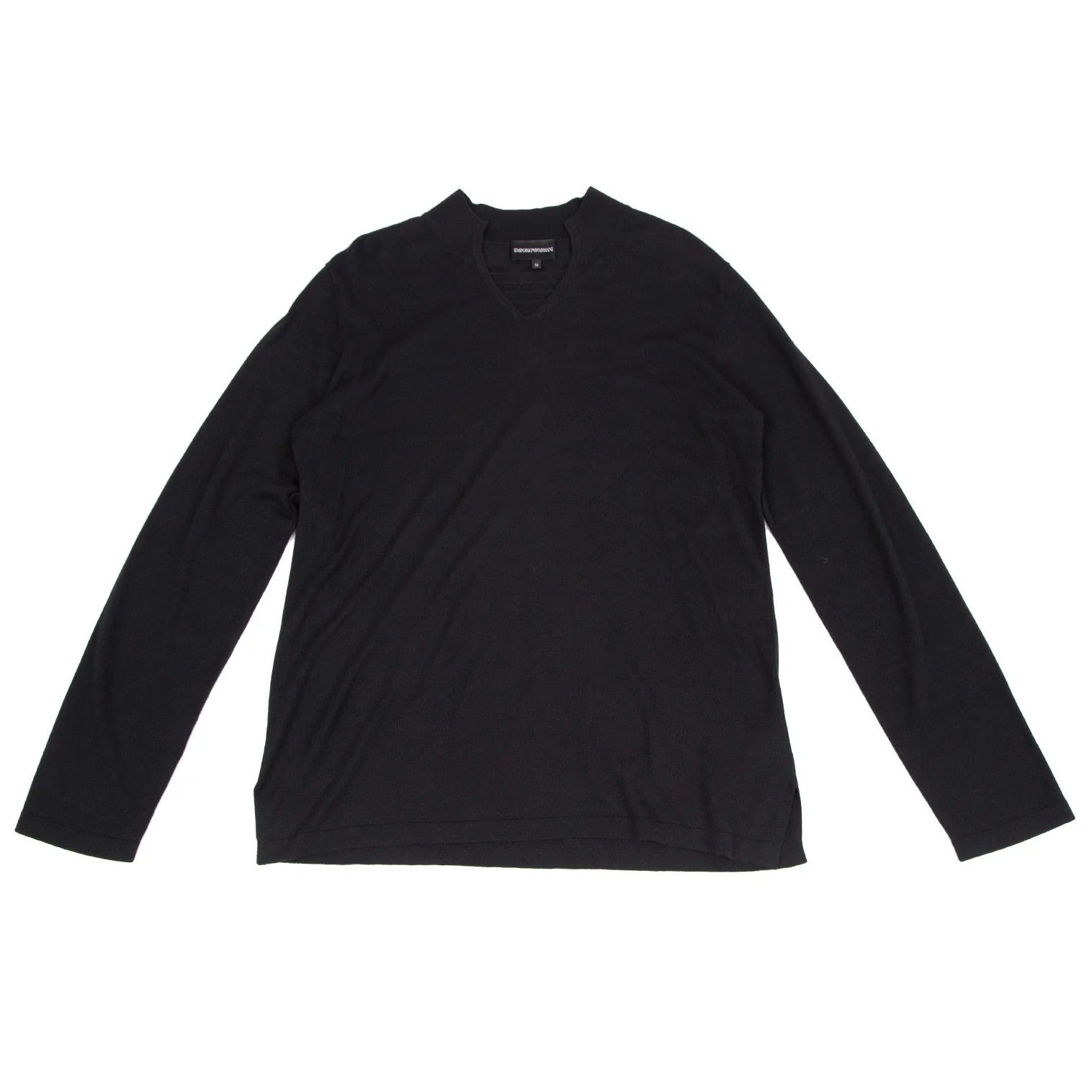 Emporio Armani Back Eagle Slit Neck Knit in Black Size 52 Size US L / EU 52-54 / 3 - 1 Thumbnail