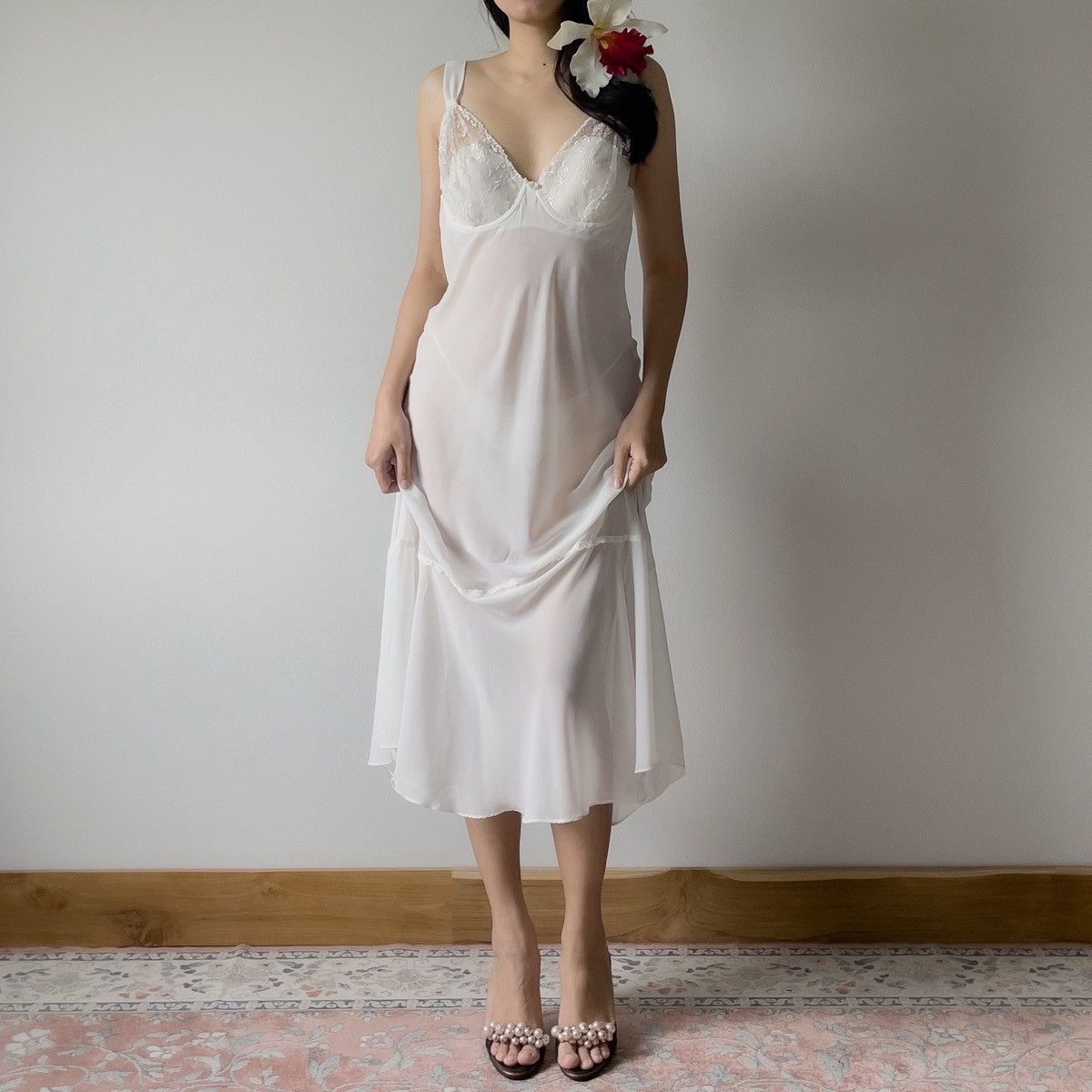 Other Romantic 2000s Soft White Sheer Chiffon Slip Dress (M) Size M / US 6-8 / IT 42-44 - 3 Thumbnail