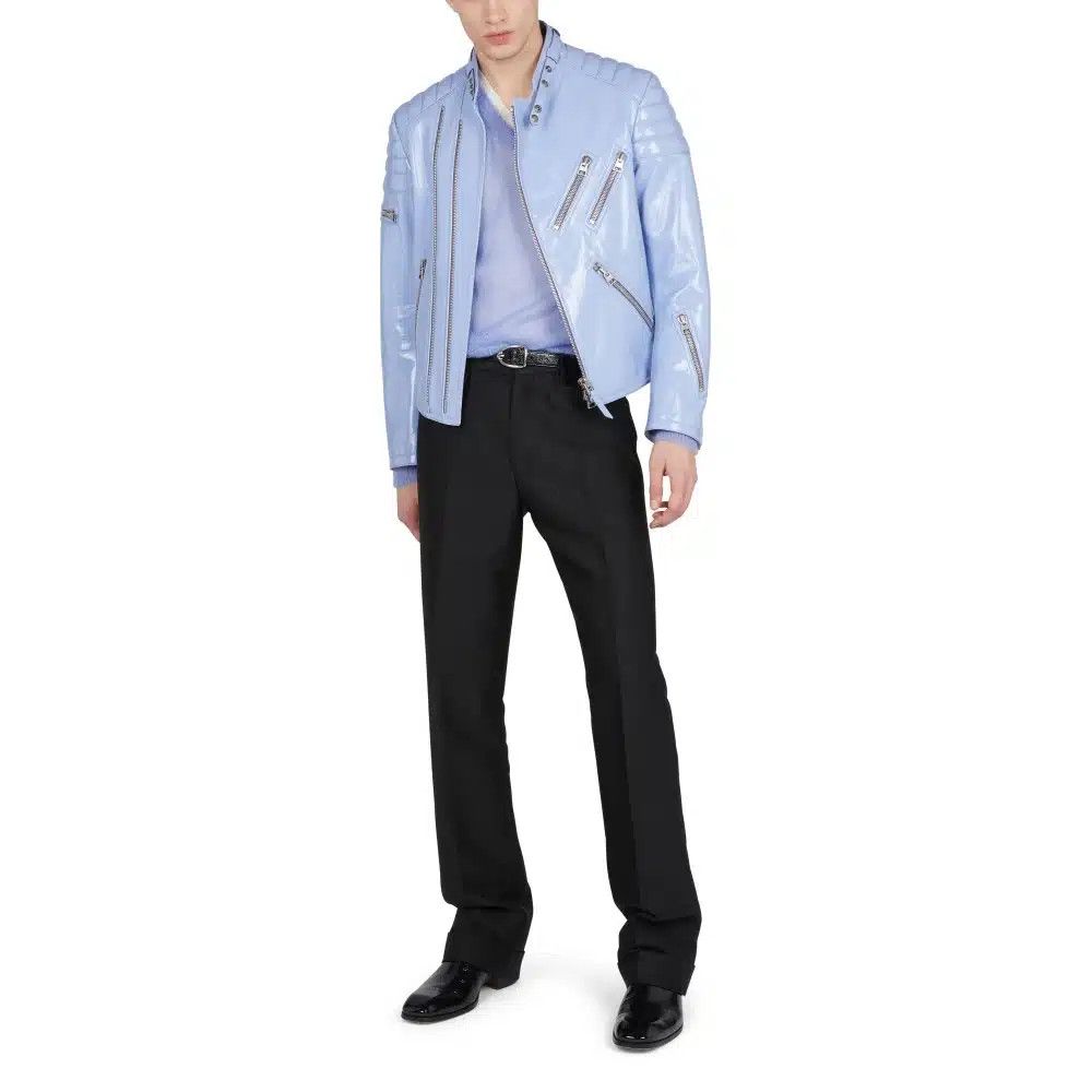Tom Ford o1loc1c0325 LXI002 Biker Jacket in Light Blue Size US M / EU 48-50 / 2 - 2 Thumbnail
