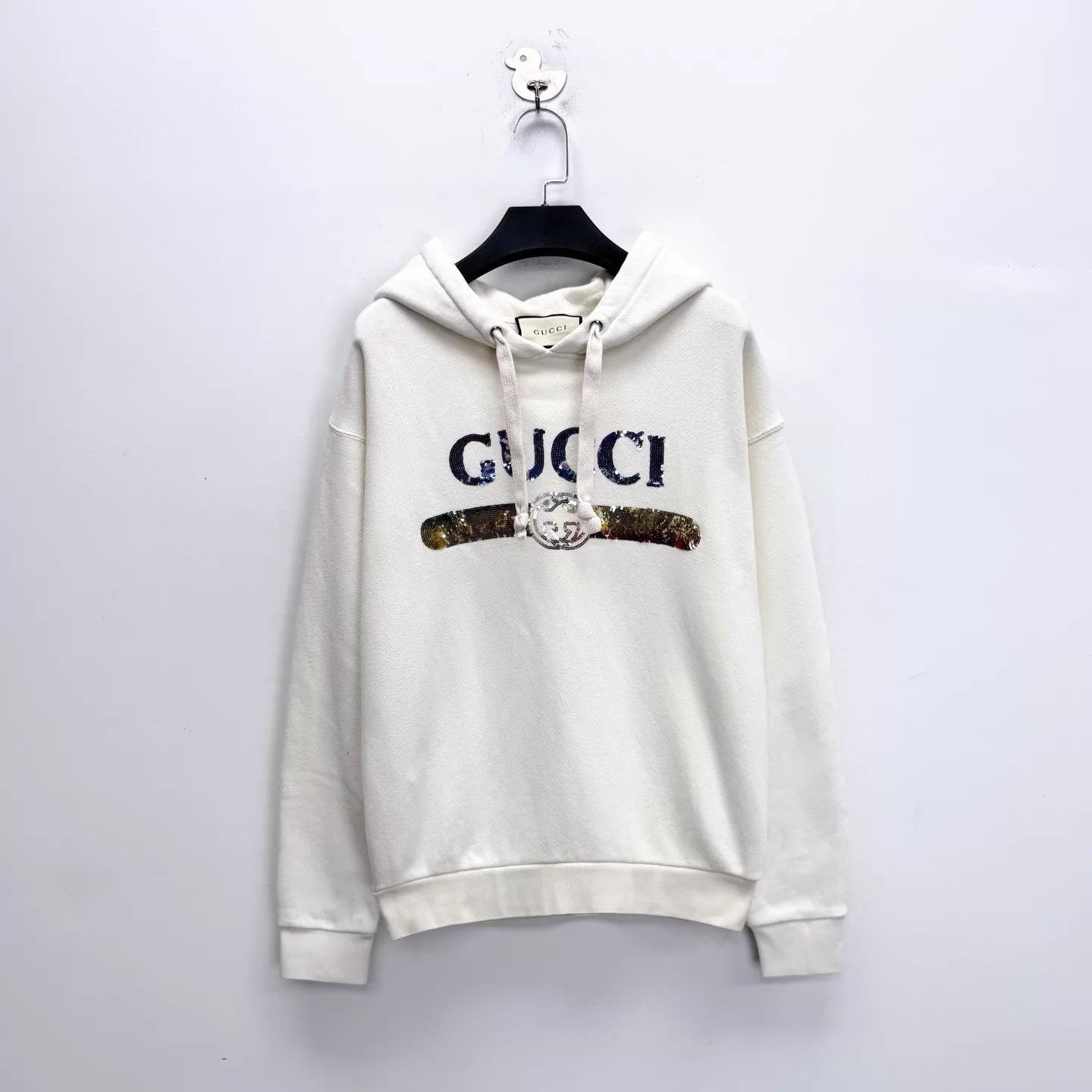Gucci White Sequined Logo Print Hoodie Size US XXS / EU 40 - 1 Thumbnail