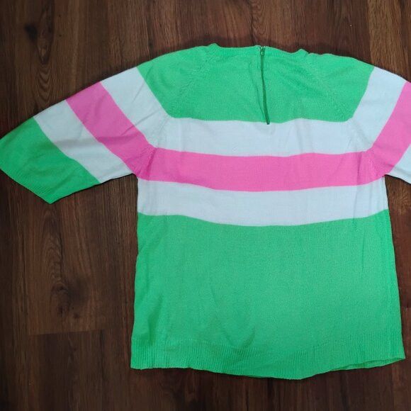 Other Vintage Mod Striped Neon Knit Blouse Top Sweater - Size M / US 6-8 / IT 42-44 - 5 Thumbnail