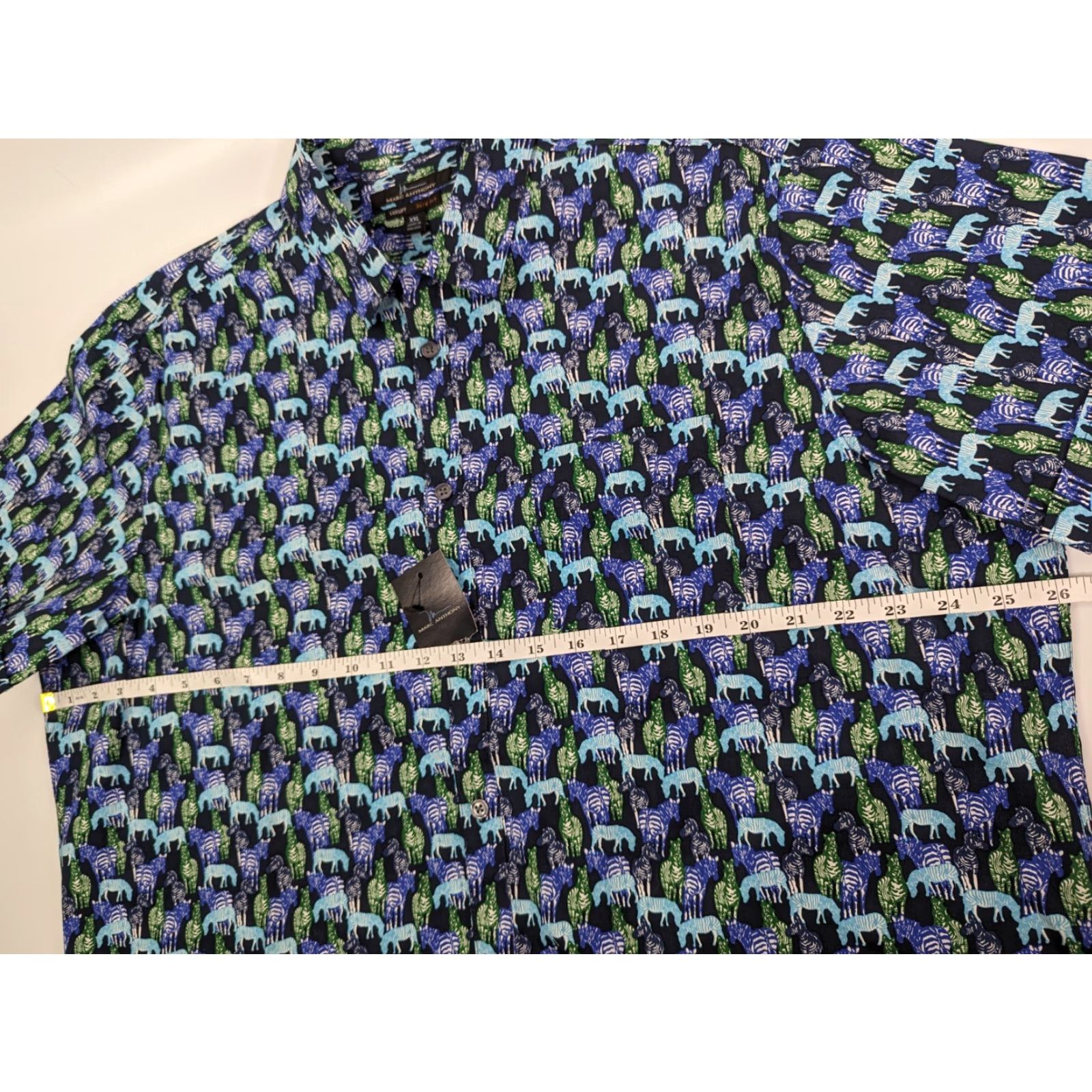 Marcs VINTAGE Marc Anthony Blue Zebra Print Luxury Slim Fit Short Sleeve Button Shirt Mens 2XL Size US XXL / EU 58 / 5 - 7 Thumbnail