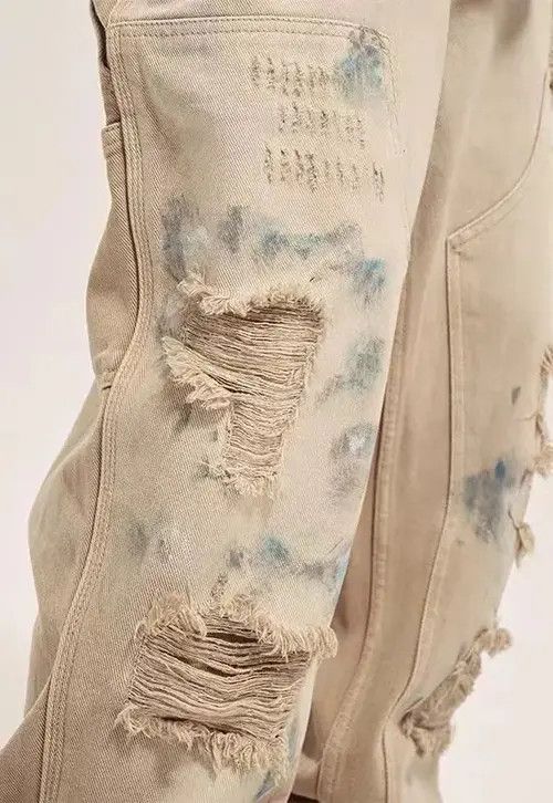 Jean Retro distressed graffiti paint ripped work jeans Size US 34 / EU 50 - 4 Thumbnail