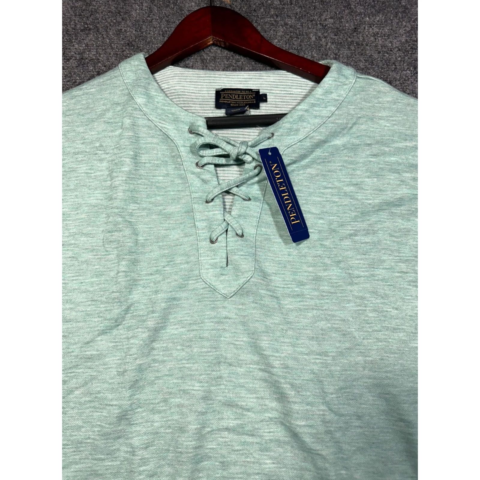 Pendleton Pendleton Womens Large Green Stretch Knit Lace Up Neck V-Neck T-Shirt Short Sleeve Cap Casual Shirt Ladies Regular Fit Size L / US 10 / IT 46 - 3 Thumbnail