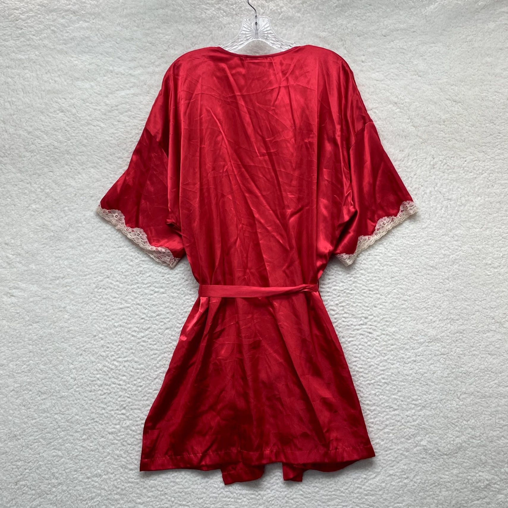 Vintage VINTAGE Y2K Robe Kimono XL 16 18 Red Satin Lace Embroidered Floral Luxe Sexy SECRET TREASURES Satin Robe Kimono Mens Womens Size ONE SIZE - 2 Thumbnail
