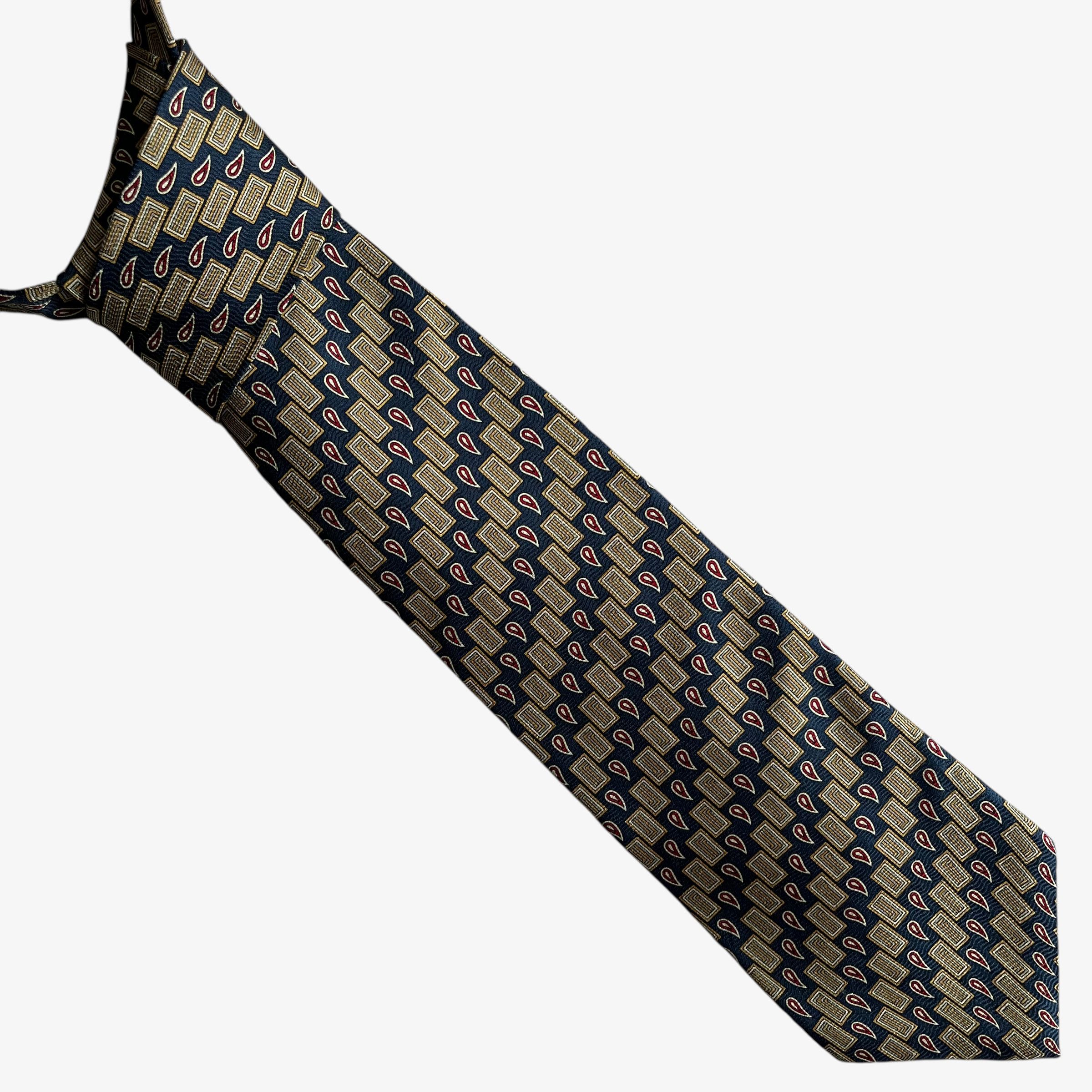 Van Heusen Vintage 90s Van Heusen Geometric Paisley Print Navy Silk Tie Size ONE SIZE - 1 Thumbnail