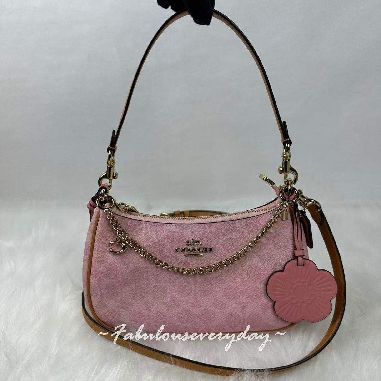 Coach Coach Teri Shoulder Signature Canvas Charms Gold/Powder Pink Size ONE SIZE - 1 Thumbnail