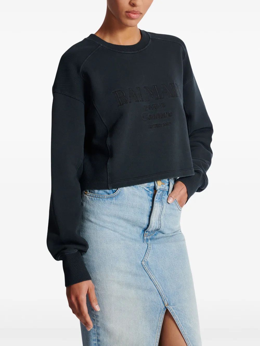 Balmain o1s1wg111225 Logo-Embroidered Sweatshirt in Dark Grey Size L / US 10 / IT 46 - 3 Thumbnail