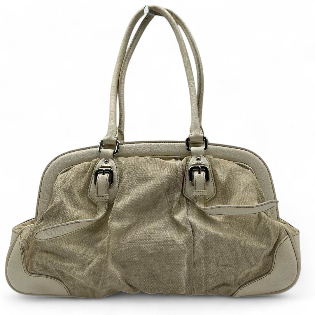 Prada Prada - Canvas Handbag White Triangle Logo Vintage Leather Size ONE SIZE - 3 Thumbnail