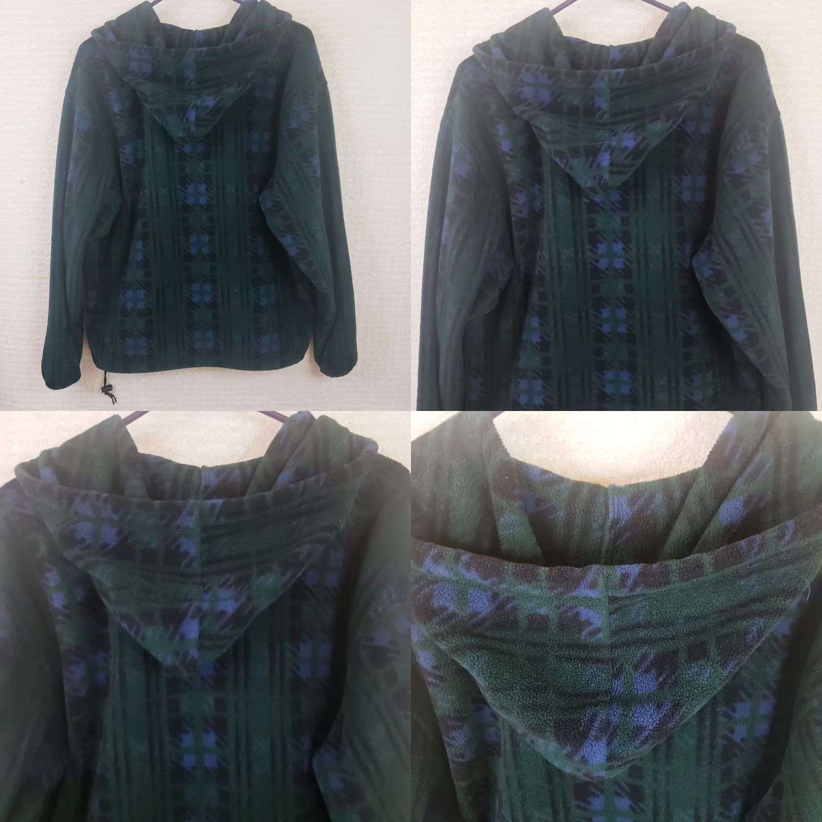 Vintage L.L. Bean Women's XL Blue Green Plaid Fleece Hoodie Half-Snap Pullover Logo Trail Fleece Half-Snap Puillow Hoodie Size XL / US 12-14 / IT 48-50 - 8 Thumbnail