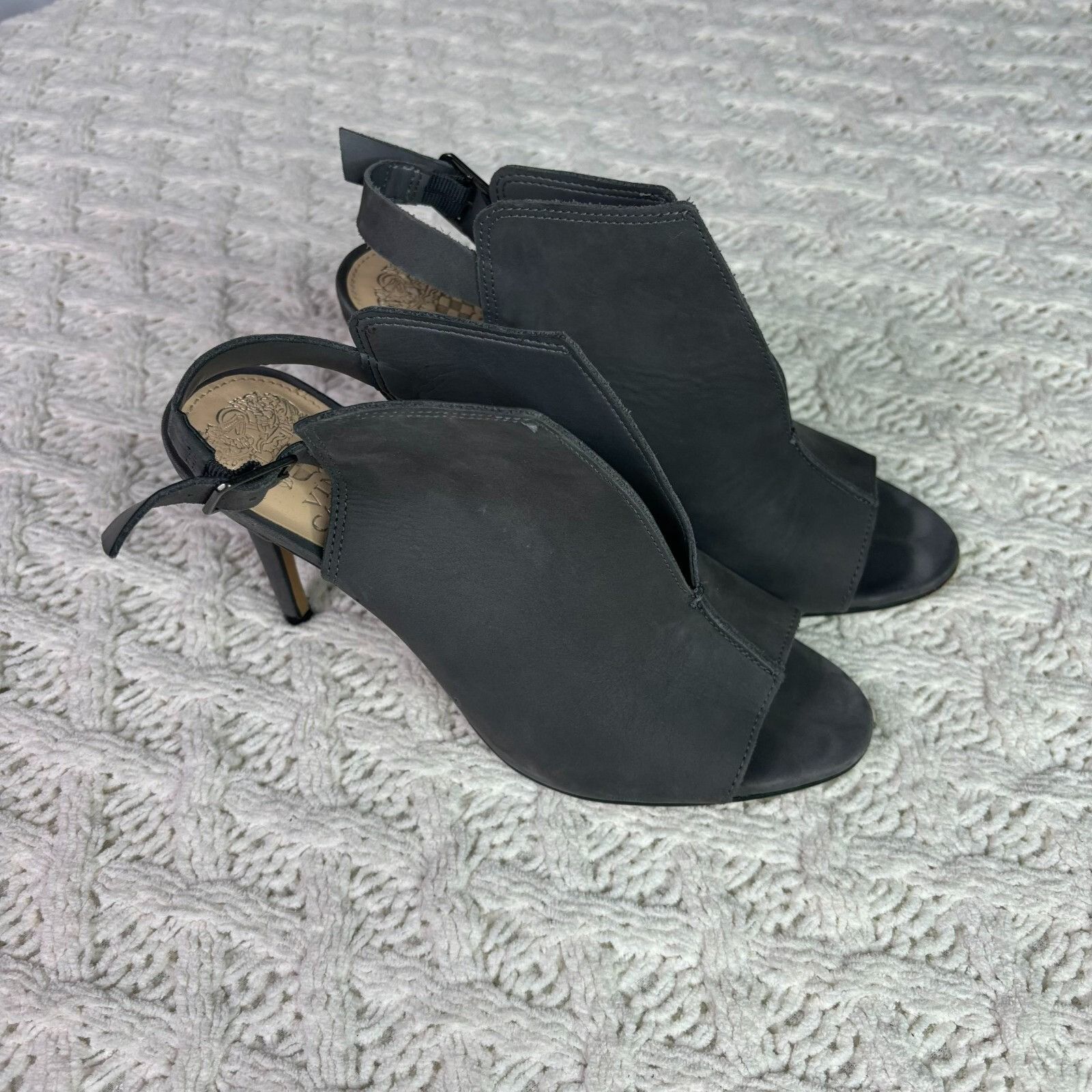 Vince Camuto Vince Camuto Catina Gray Suede Peep Toe Stiletto Heel Slingb Size US 7 / IT 37 - 4 Thumbnail
