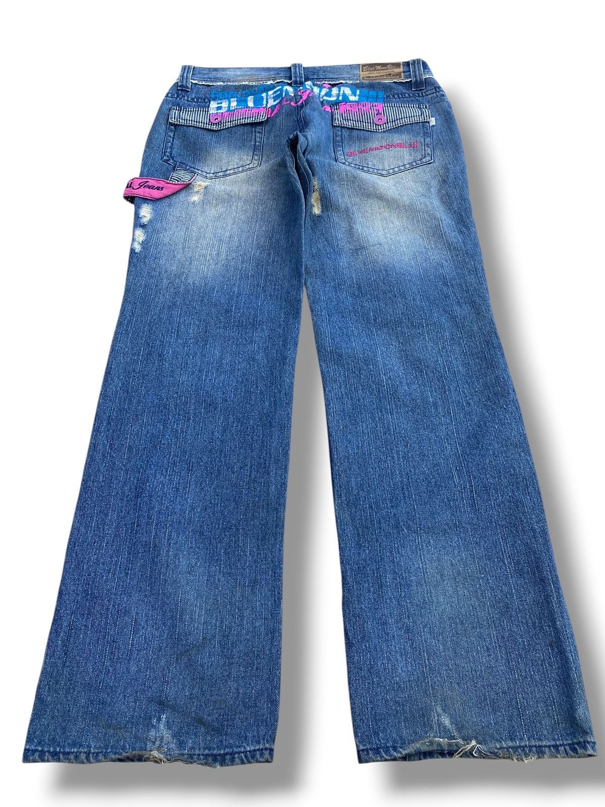 Japanese Brand Blue Moon Faded Wash Ripped Style Back Carpenter Jeans Size US 33 - 3 Thumbnail