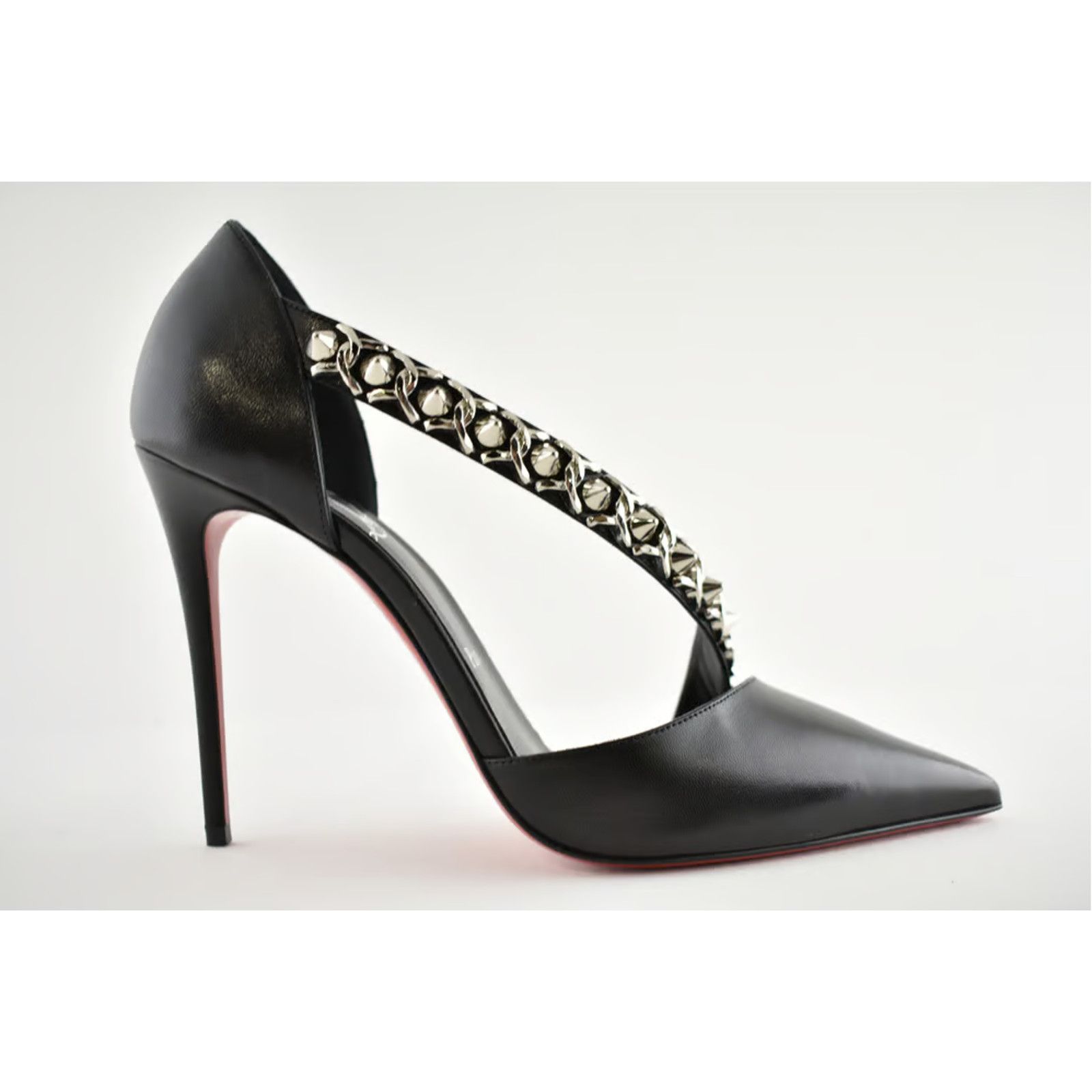 Christian Louboutin Deomina Chain 100 Black Spike Stud Cross Strap Heel Pump 41 Size US 11 / IT 41 - 5 Thumbnail