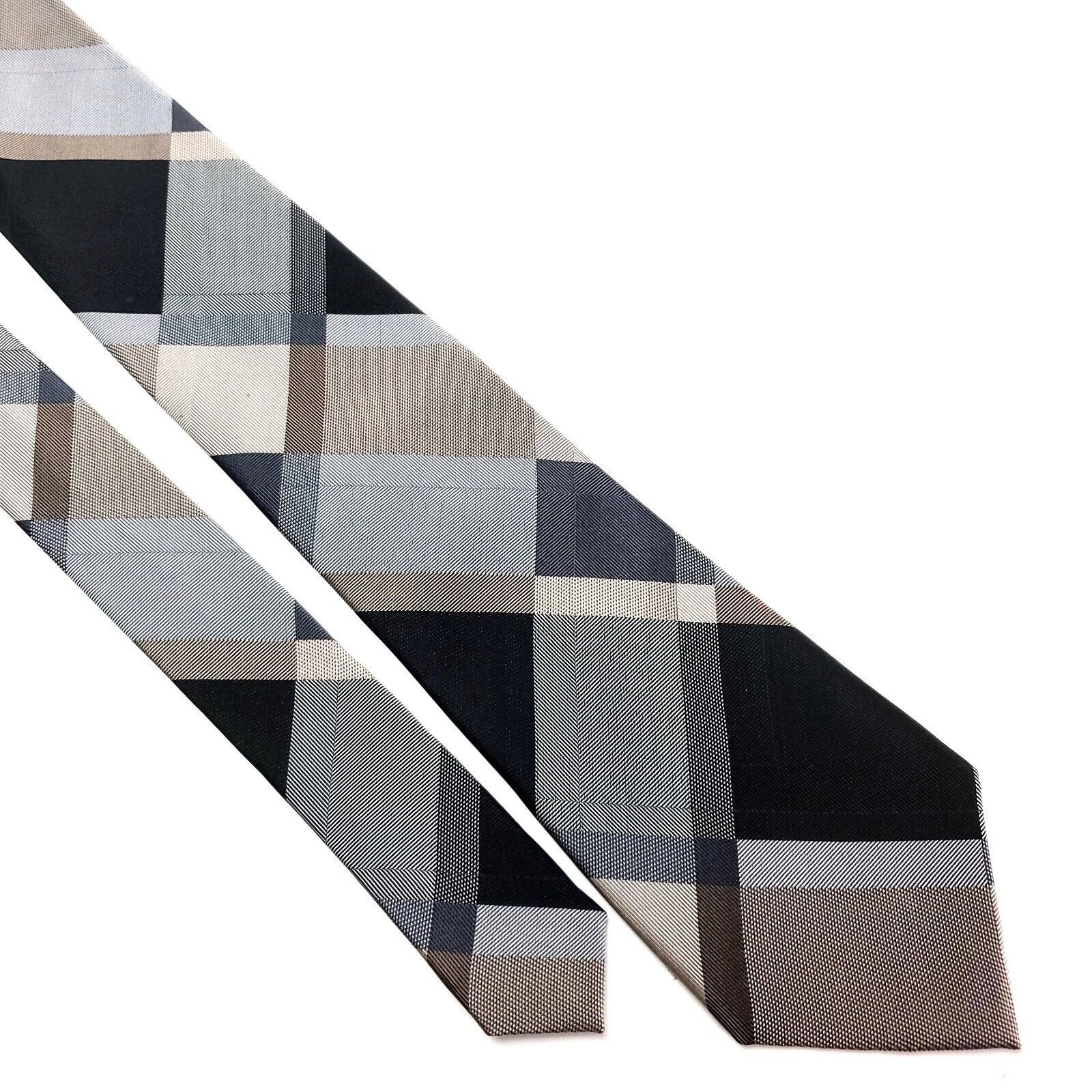 Van Heusen Van Heusen Silk Tie Woven Brown Black Plaid Size ONE SIZE - 1 Thumbnail
