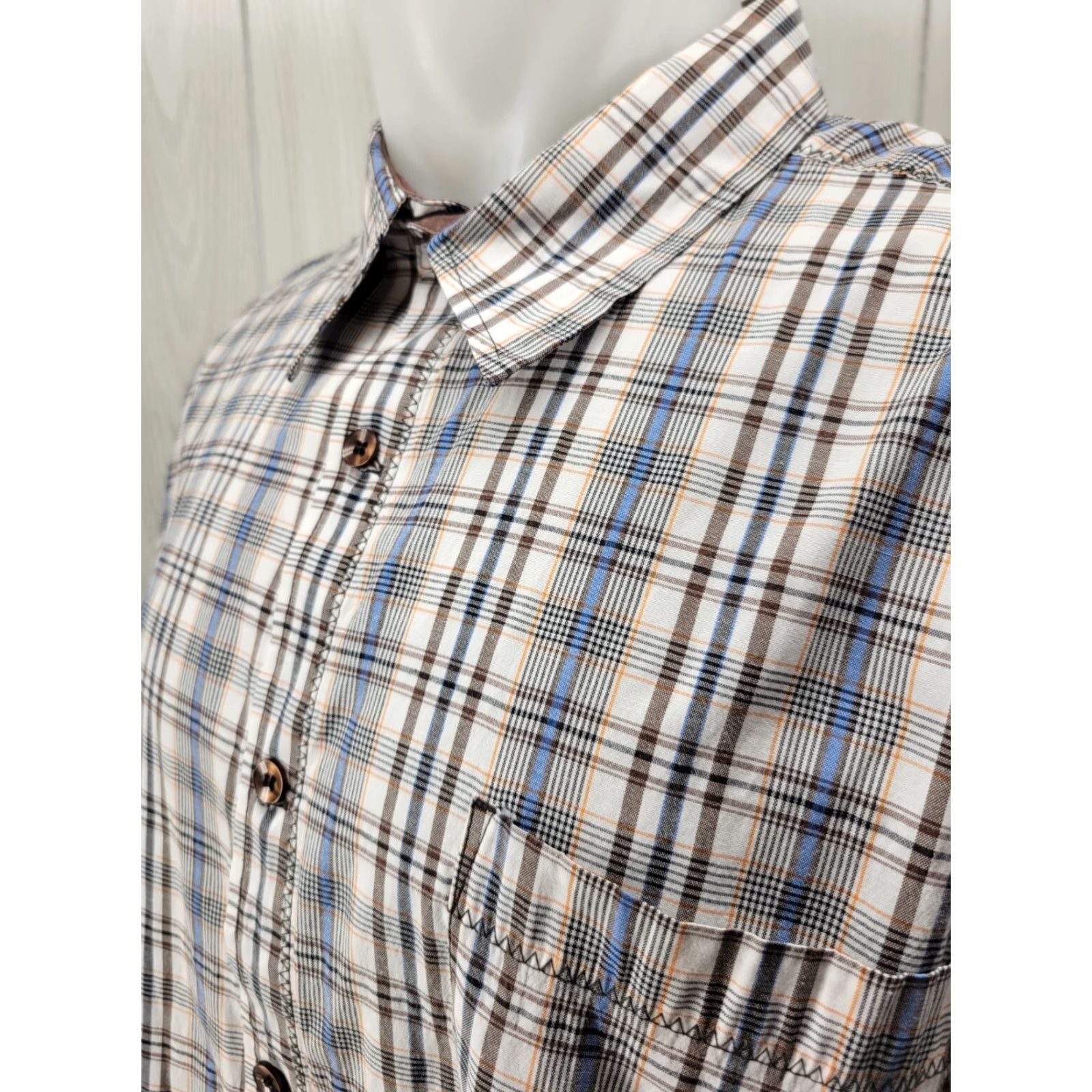 KAVU Kavu Men’s Plaid Blue Brown Short Sleeve Casual Button Up Size XXL Size US 39 - 4 Thumbnail