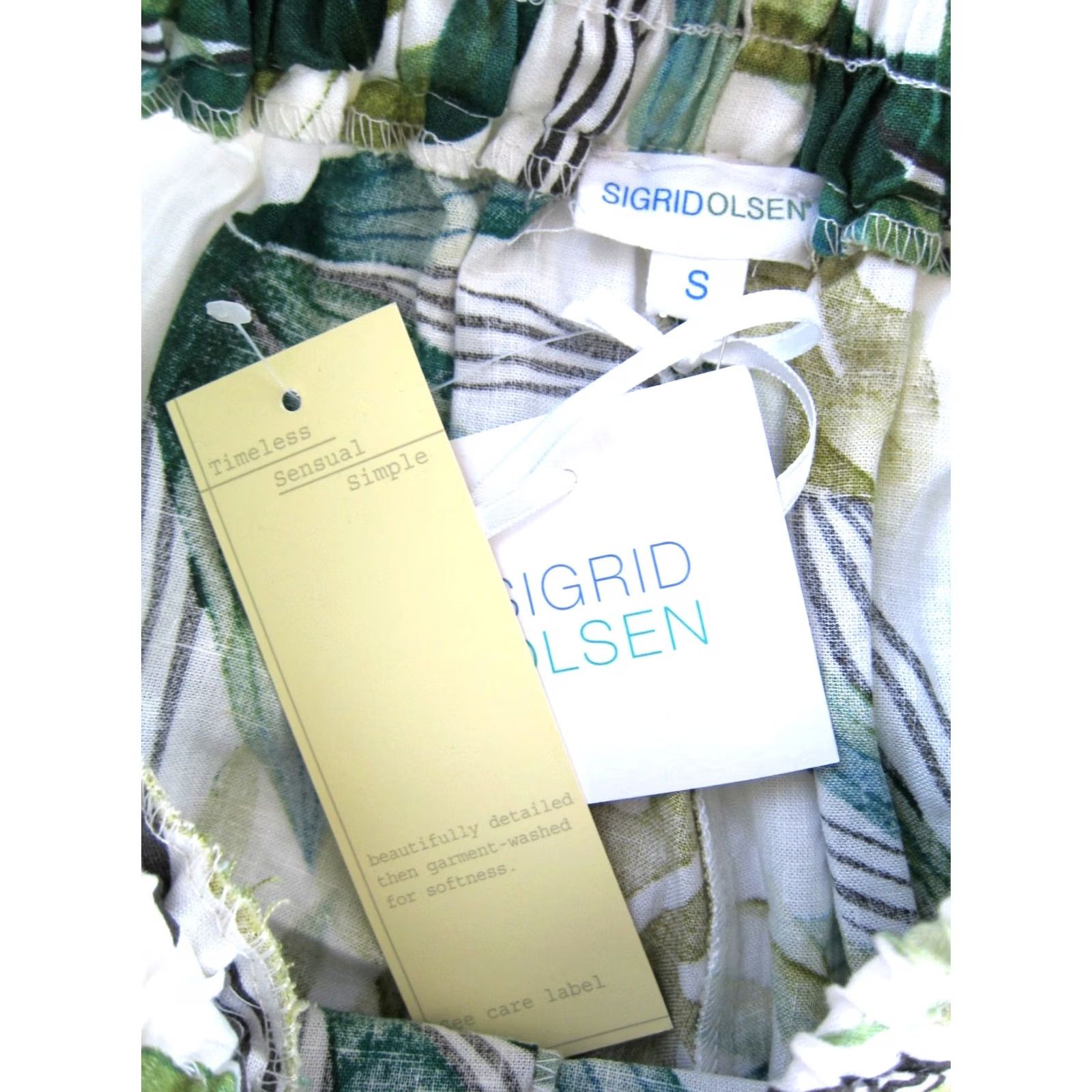 Vintage Sigrid Olsen Pants Cropped Wide-Leg Linen Rayon Floral Green S Size 28" / US 6 / IT 42 - 3 Thumbnail