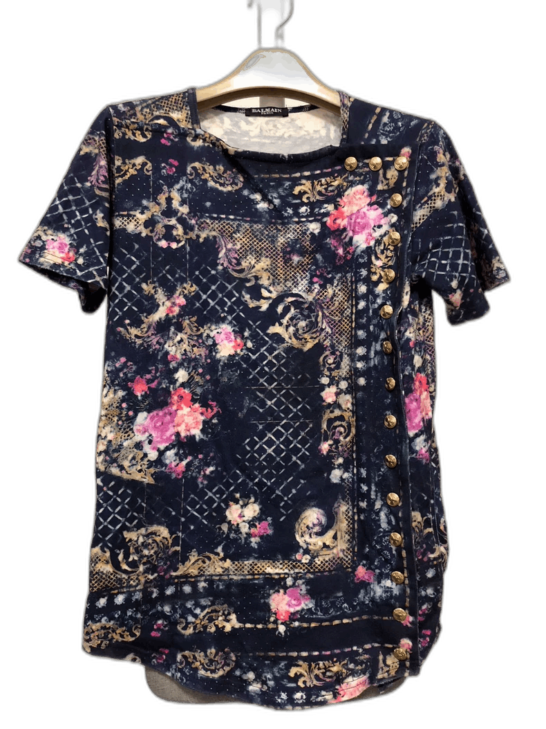 Balmain BALMAIN Women's Short Sleeve Floral Top Size US S / EU 44-46 / 1 - 1 Thumbnail
