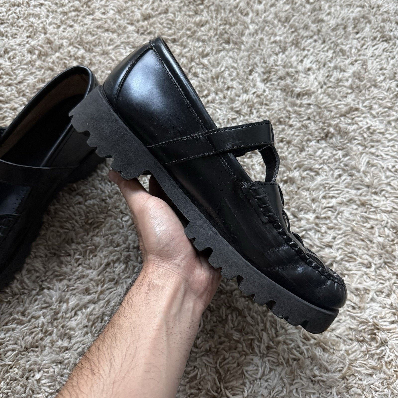 G.H. Bass & Co. G.H. Bass Fisherman Mary Jane Super Lug Black Leather Shoes Size US 10 / IT 40 - 6 Thumbnail