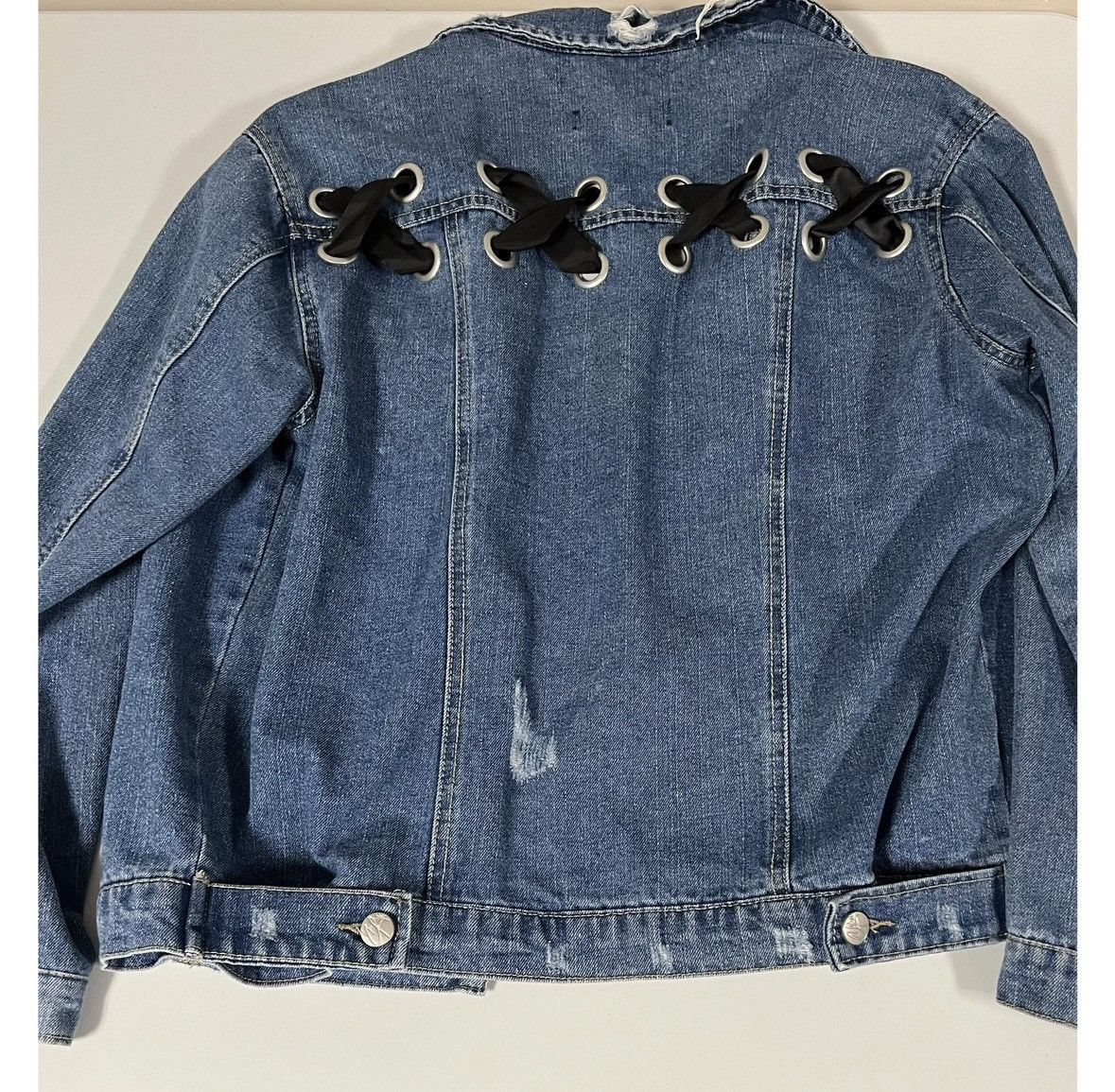 Caravelli Blue Black Criss-Cross Jean Denim Jacket Outerwear Size M 💙🖤 Size US M / EU 48-50 / 2 - 6 Thumbnail