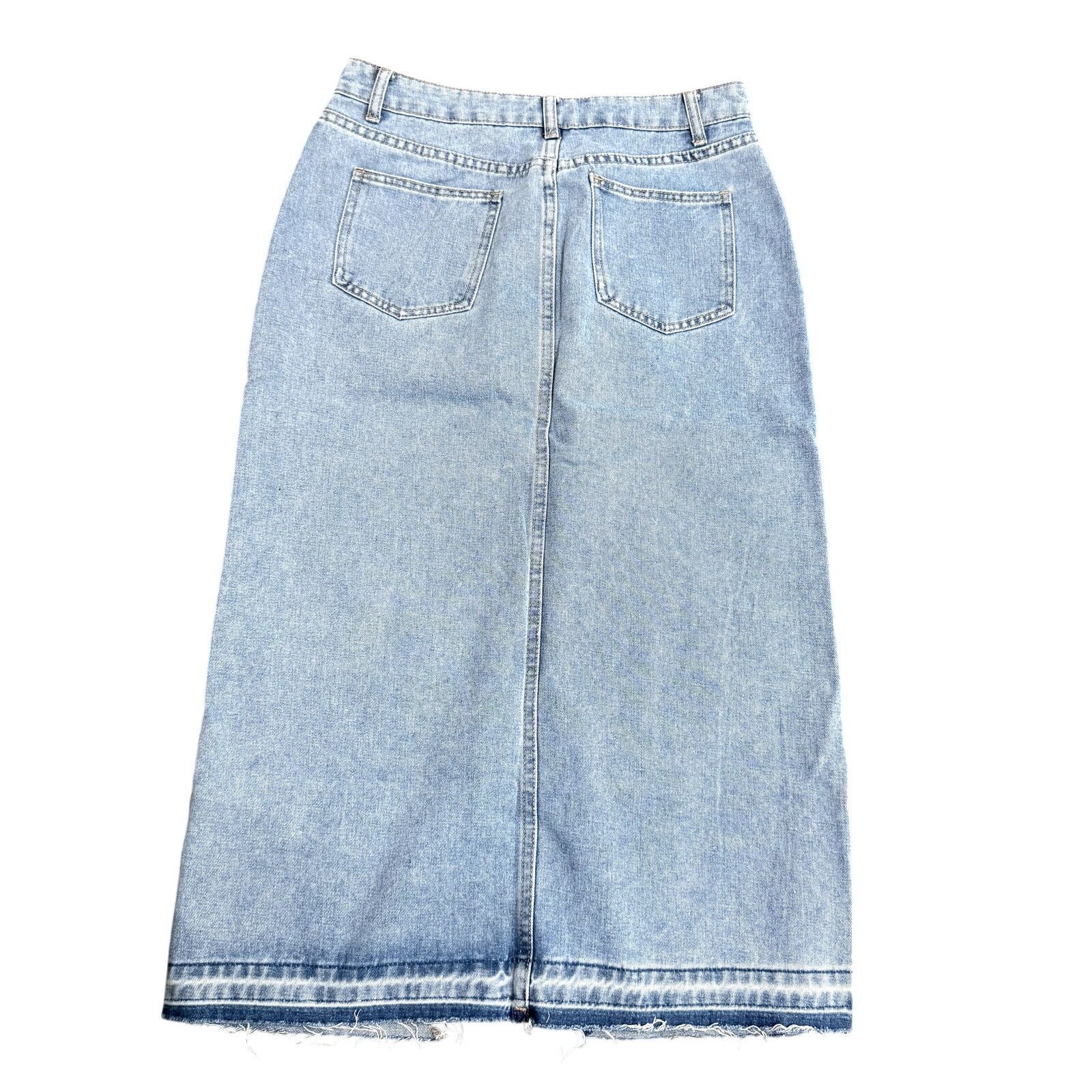 Shein Women's Asymmetrical Midi Raw Hem Jean Skirt in Blue, Size L Size 34" / US 12 / IT 48 - 2 Thumbnail