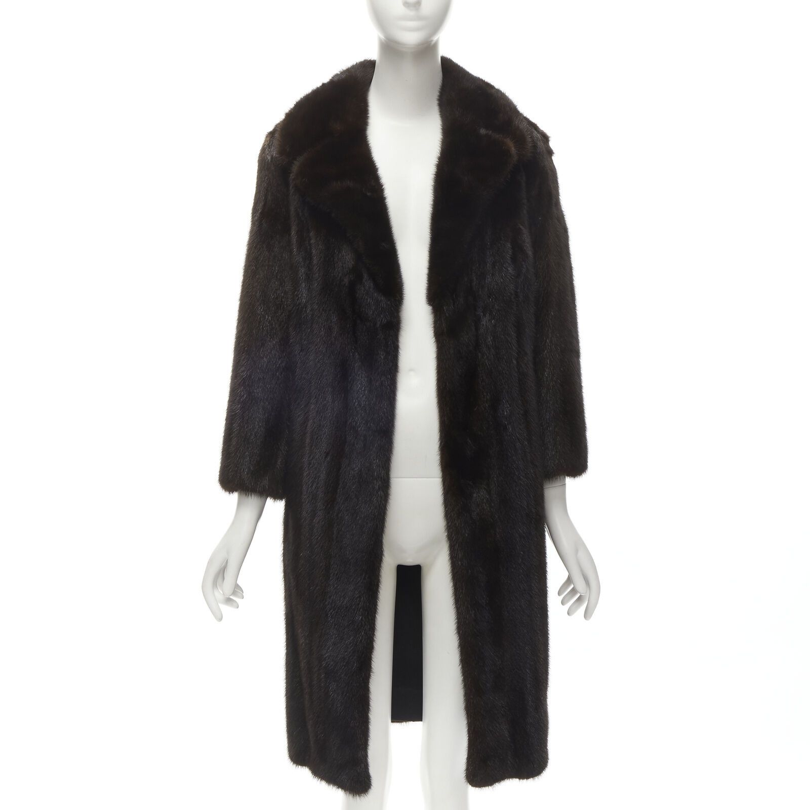 image of New York Fur Brown Fur Oversized Collar Long Sleeve Long Coat, Women's (Size Small)