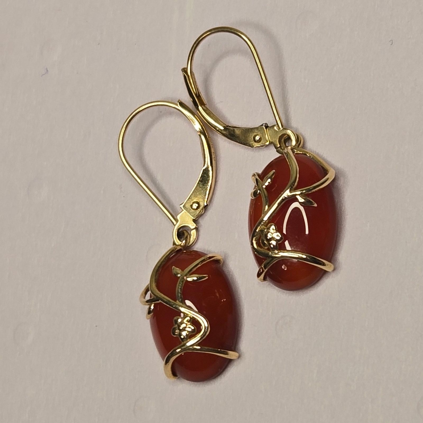 Vintage Vintage 14K Gold Carnelian Agate Dangle Earrings Statement Size ONE SIZE - 11 Thumbnail