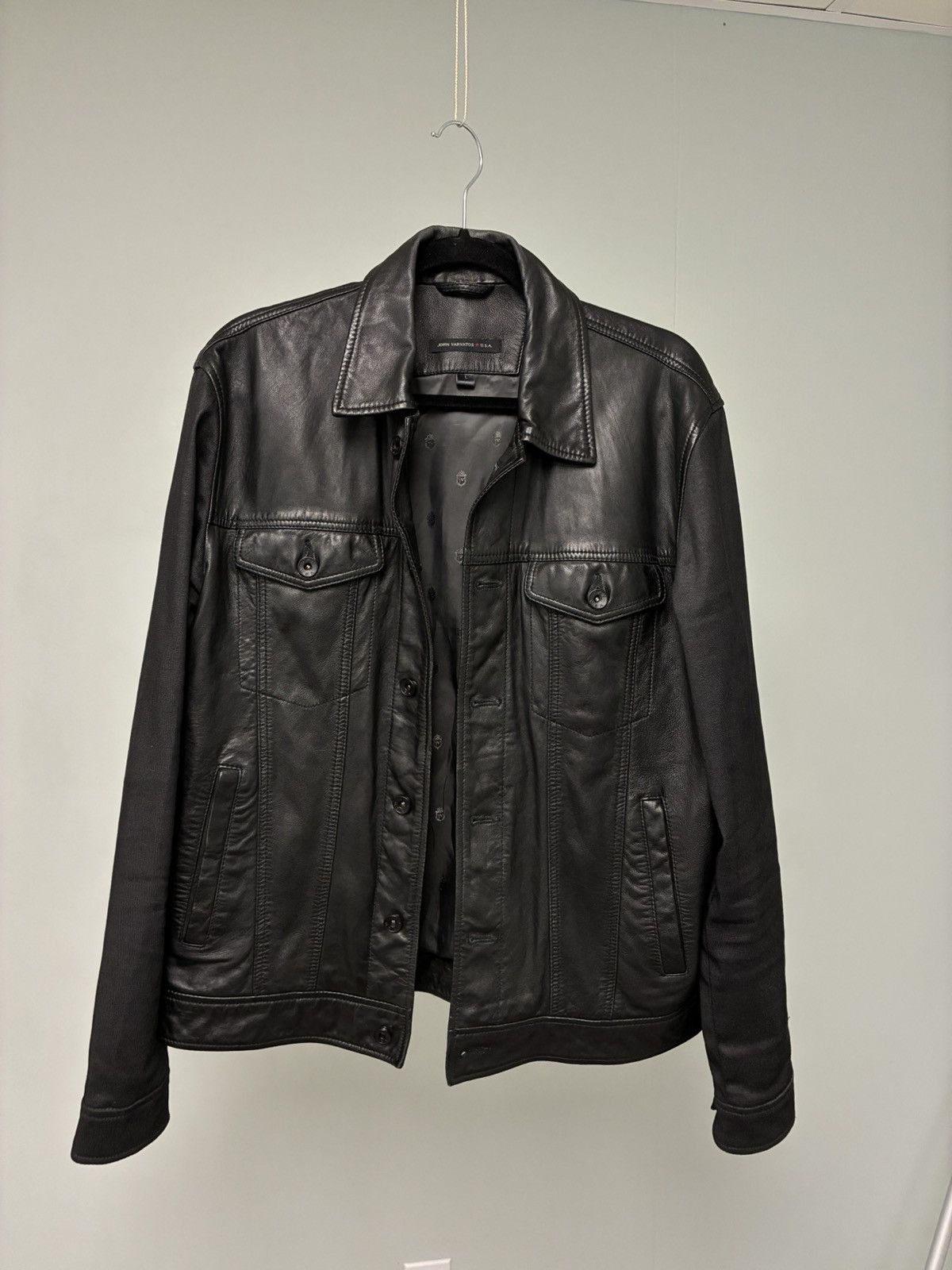 John Varvatos Mixed media leather trucker jacker large Size US L / EU 52-54 / 3 - 6 Thumbnail