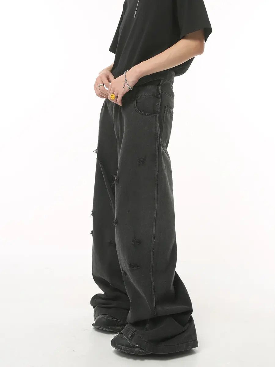 Japanese Brand × Jean Embroidery Patchwork Distressed Baggy Black Jeans Size US 28 / EU 44 - 7 Thumbnail