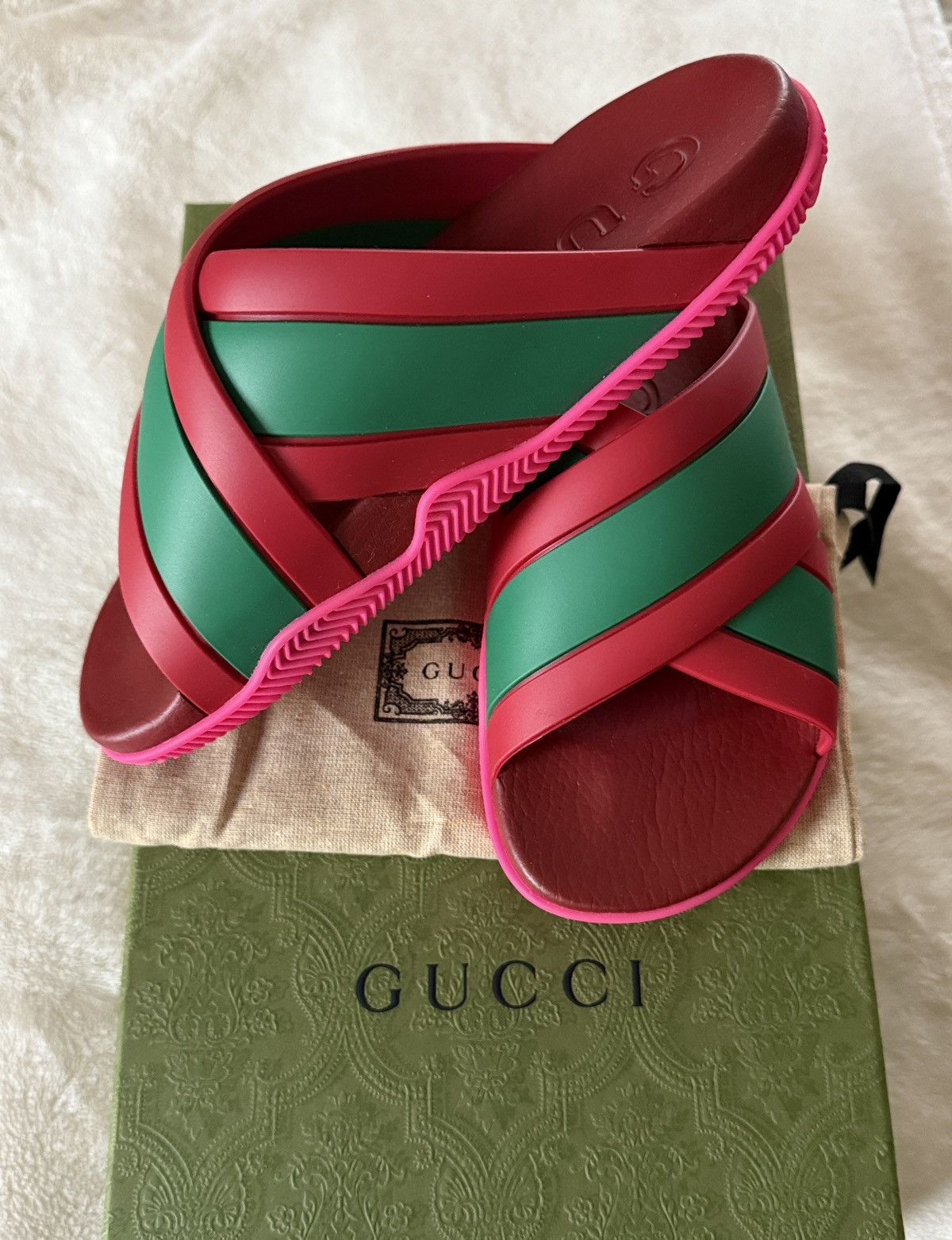 Gucci Gucci Women’s Red and Green Stripes Slides Size US 6 / IT 36 - 2 Thumbnail