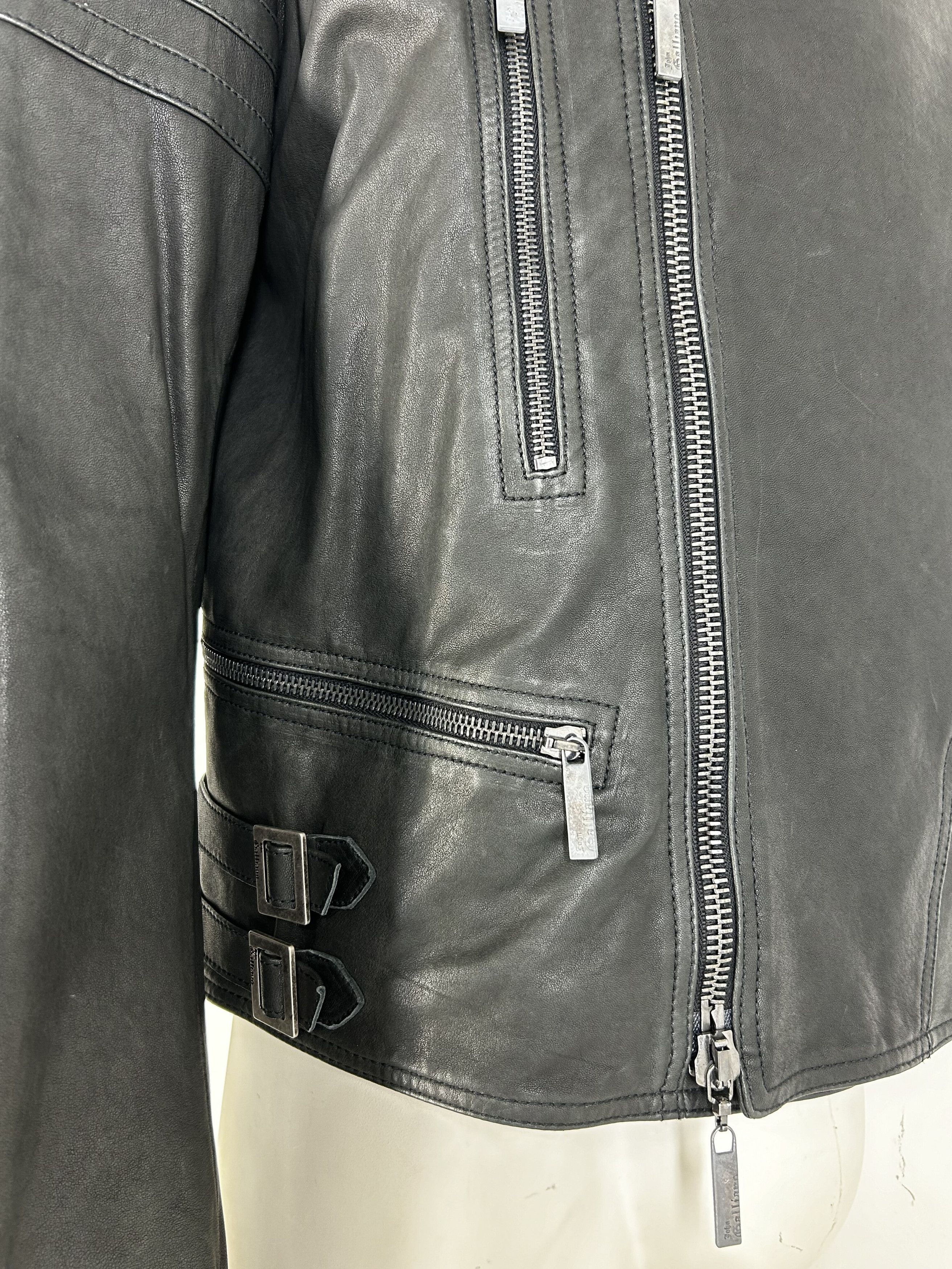 John Galliano John Galliano Black Leather BikerJacketWithCameo Embroidery Size US XXL / EU 58 / 5 - 5 Thumbnail