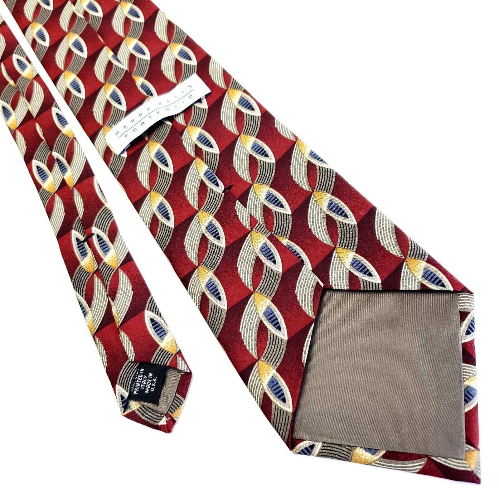 Perry Ellis Perry Ellis Portfolio Red Beige Silk Tie Woven Short Wide Ge Size ONE SIZE - 3 Thumbnail
