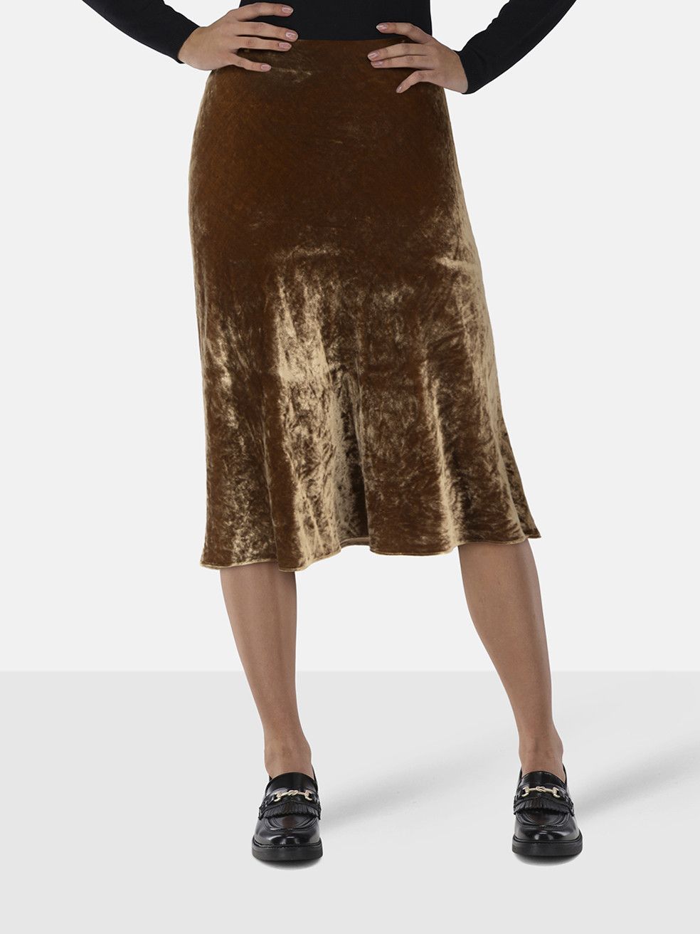 Brown Velvet Midi Skirt