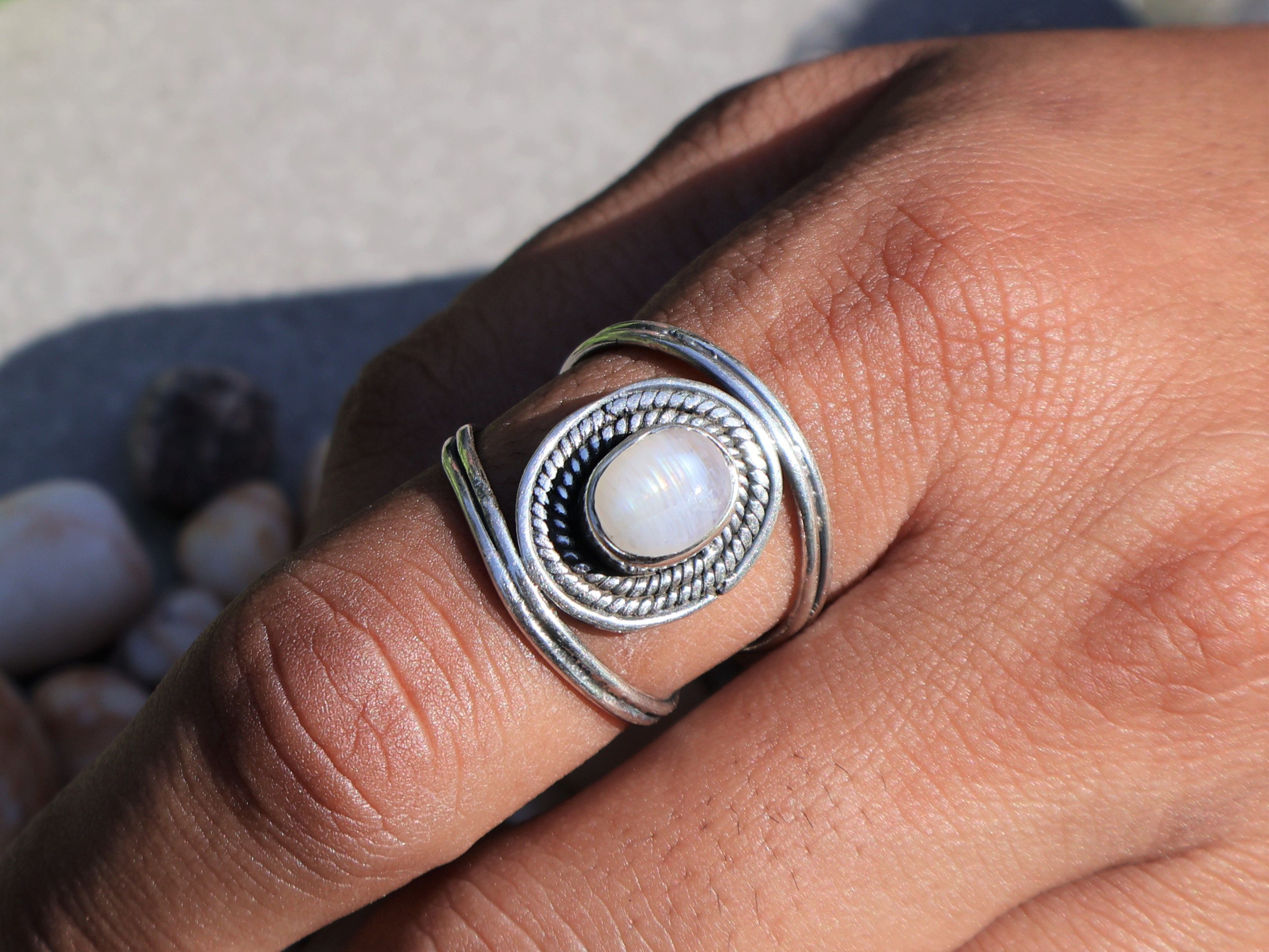 Handmade Moonstone Ring, Sterling Silver Jewelry, Handmade Women Ring Size ONE SIZE - 1 Thumbnail