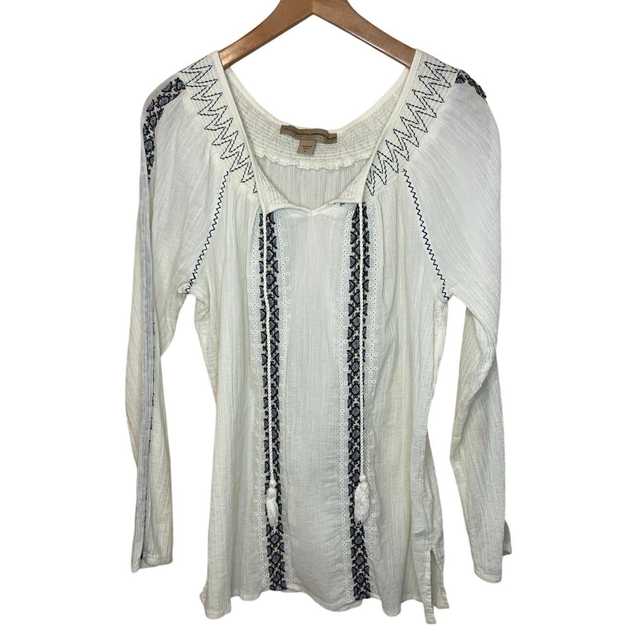 Other Vintage America Jeans Cotton Boho Gauzy Peasant Blouse Lg Size L / US 10 / IT 46 - 1 Thumbnail
