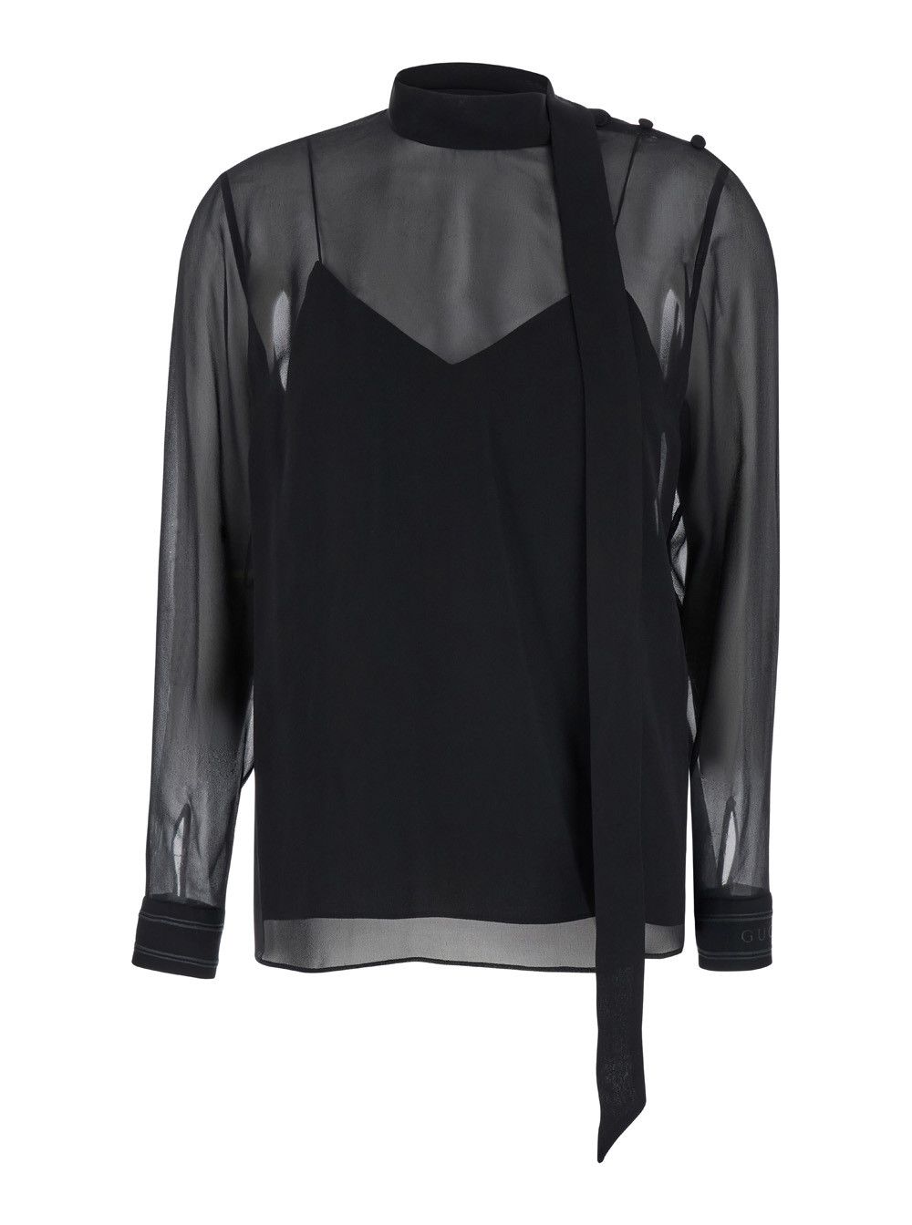 Gucci Black Blouse with High Pussy Bow Neck in Silk Georgette Woman Size M / US 6-8 / IT 42-44 - 1 Thumbnail