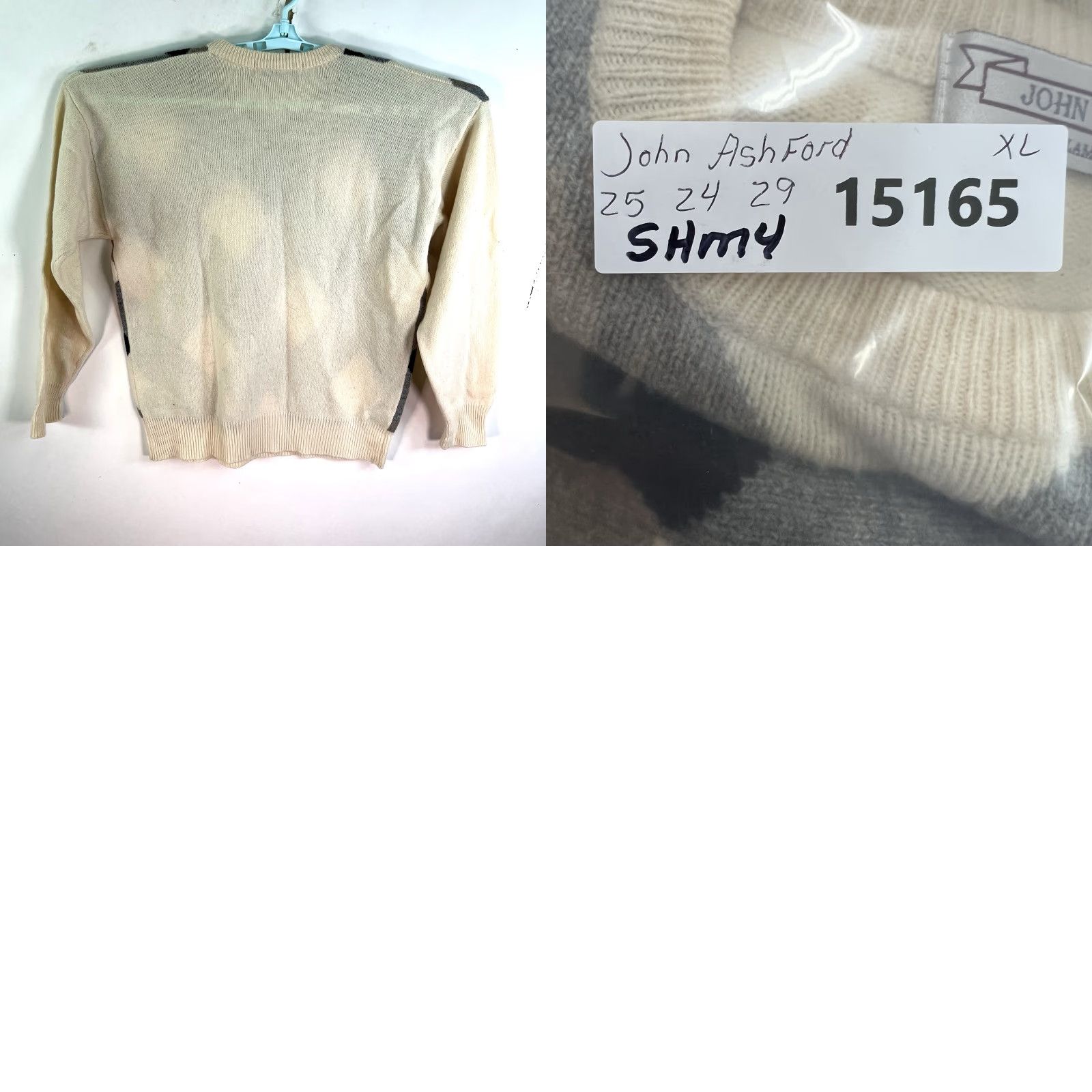 Vintage John Ashford Argyle Sweater Men’s Pullover Size L Ivory Wool V-Neck Long Sleeve Classic Casual Size US L / EU 52-54 / 3 - 8 Thumbnail
