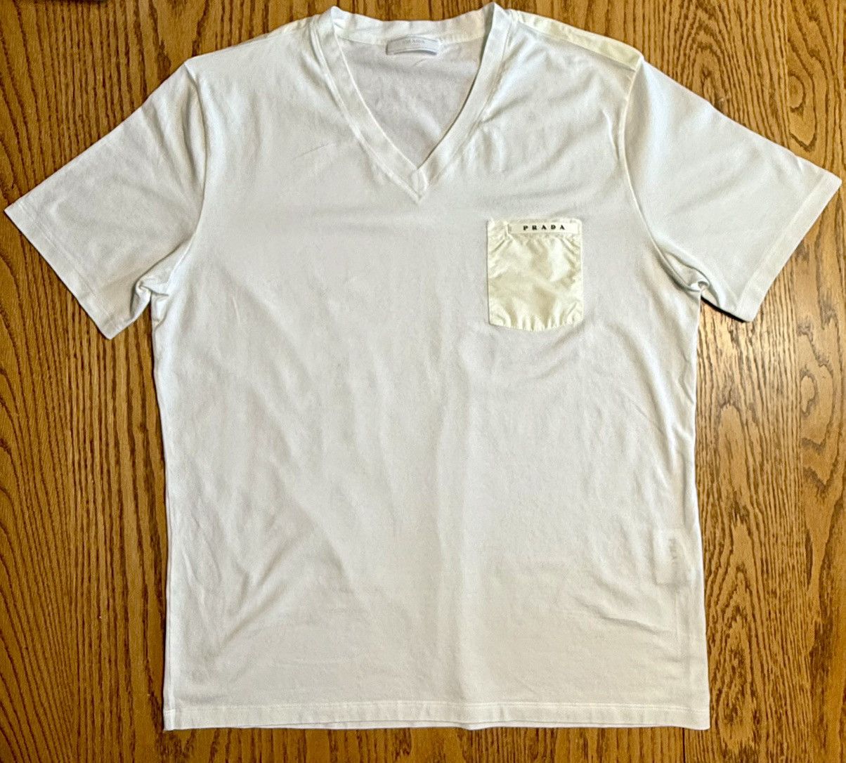 Prada V Neck Nylon Pocket T Shirt