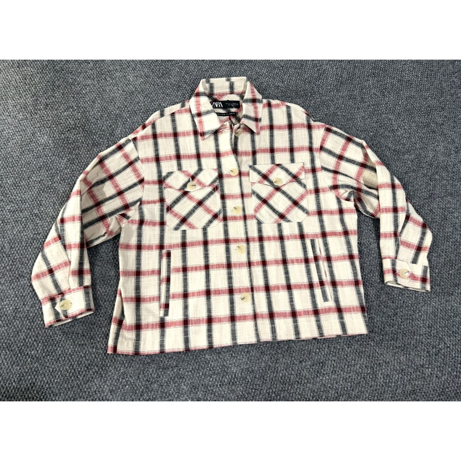 Zara ZARA Jacket Womens S White Plaid Flannel Button Front Shacket, Lightweight Cotton-Blend, Relaxed Fit, Casual, Fall Spring Size S / US 4 / IT 40 - 2 Thumbnail