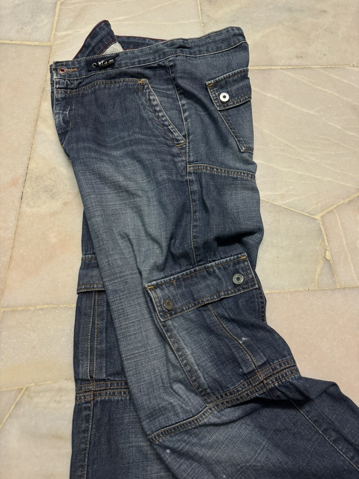 Esprit 💥BAGGY FLARE💥VINTAGE ESPRIT MUDWASH CARGO JEANS SICK DISTRES Size US 31 - 18 Thumbnail
