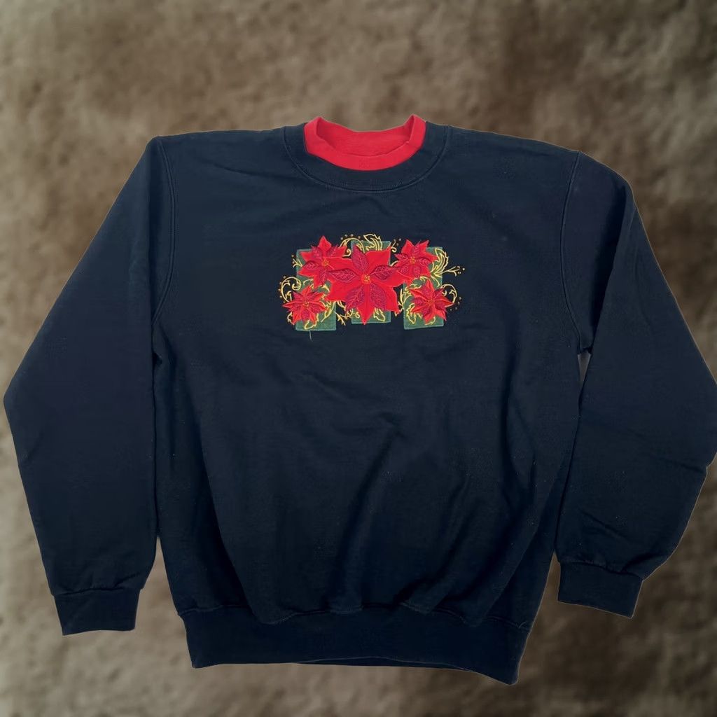 Vintage VINTAGE Morning Sun Sweatshirt Womens M Crew Neck Pullover Embroidered Poinsettia Flower Size M / US 6-8 / IT 42-44 - 1 Thumbnail