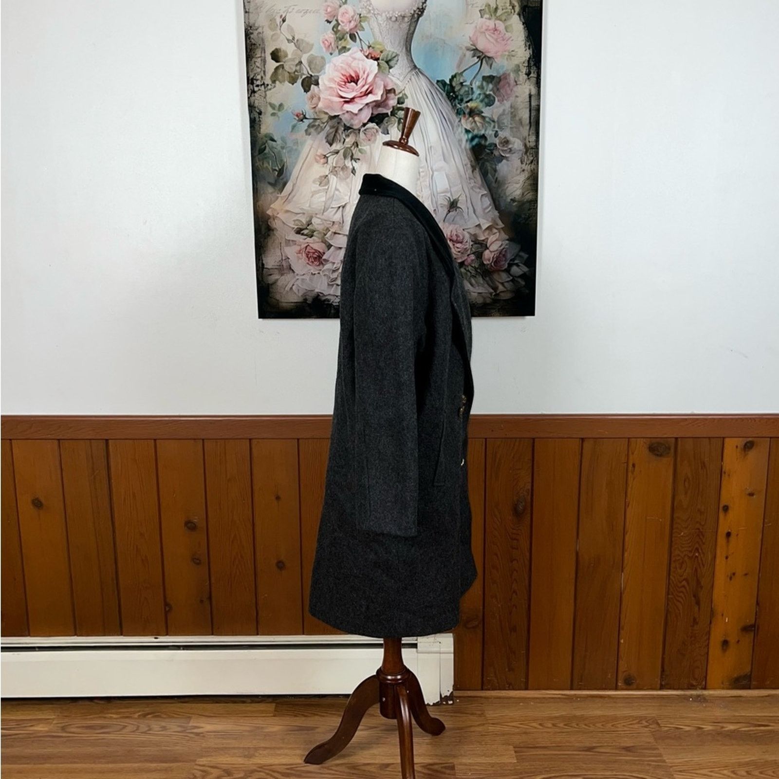 Vintage Awesome Vintage 90s David Benjamin Velvet Trim Wool Coat! Size XL / US 12-14 / IT 48-50 - 5 Thumbnail