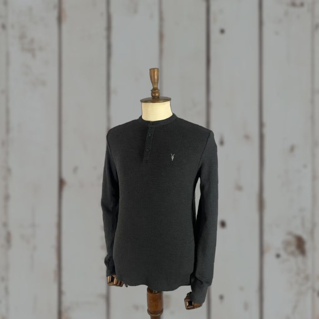Allsaints AllSaints Mens Henley Knit Sweatshirt S Black Viscose Long Sleeve Shirt Sweatshirt Size US S / EU 44-46 / 1 - 1 Thumbnail