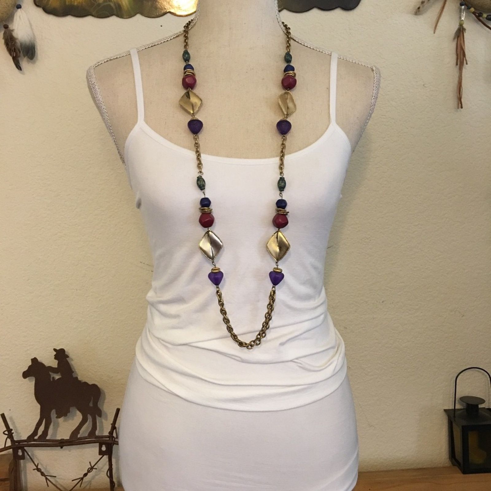 Jewelry Long gold tone chain link acrylic bead necklace Size ONE SIZE - 4 Thumbnail
