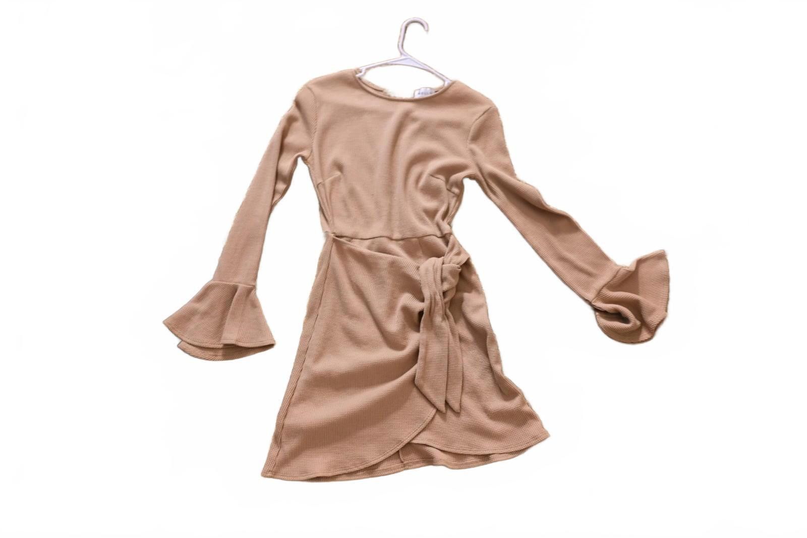 Other Hello Molly Beige Long Sleeve Wrap Dress with Flared Cuffs S Size S / US 4 / IT 40 - 2 Thumbnail
