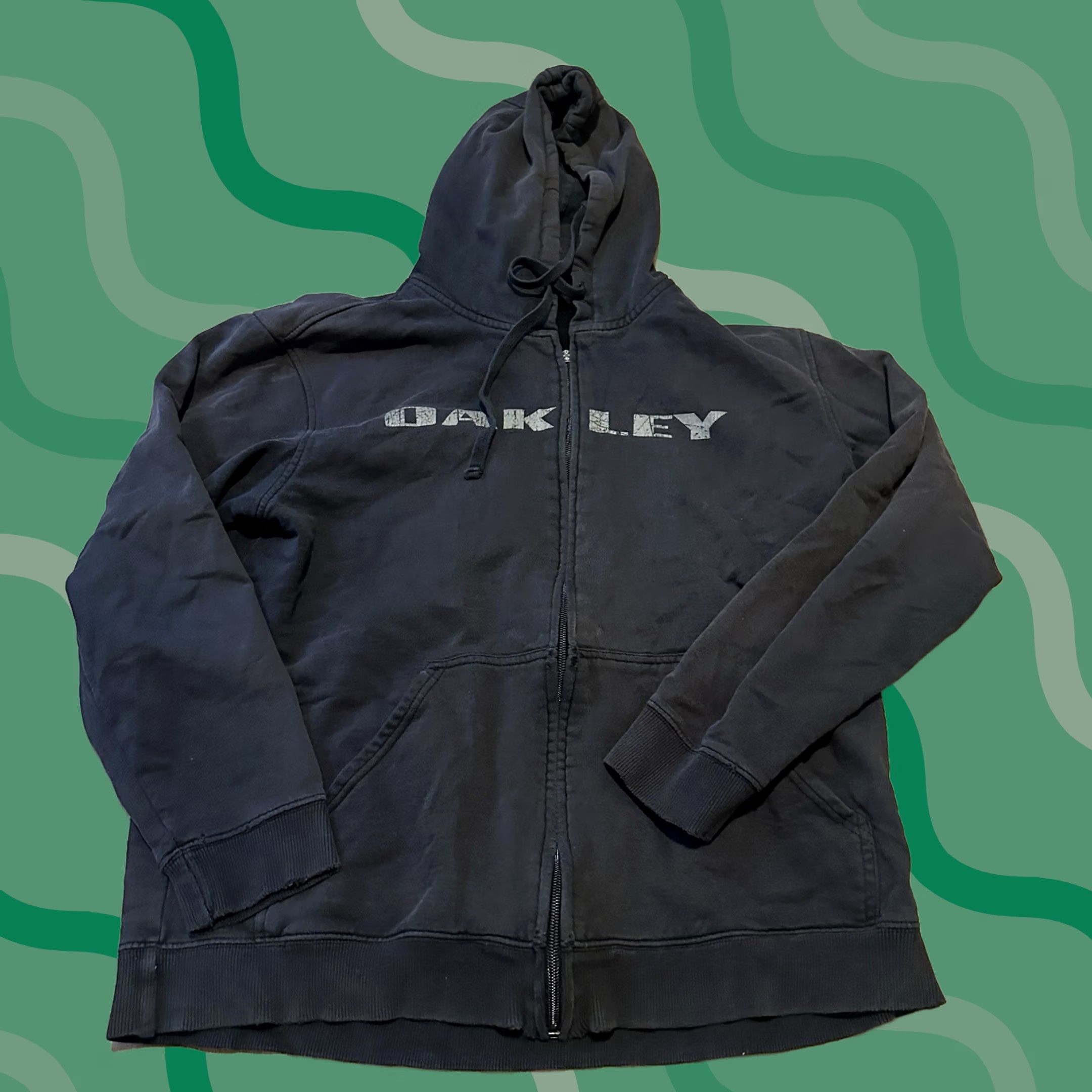 Oakley VINTAGE Oakley Hoodie Mens Medium Full Zip Grunge Skater Faded Black Y2K Size US M / EU 48-50 / 2 - 1 Thumbnail